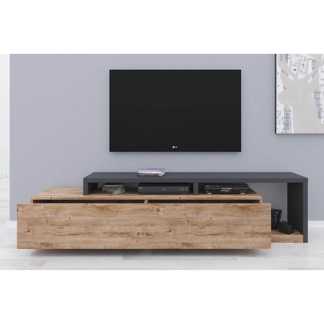 Bello - TV-Meubel met lade - Eiken/antraciet  - 219 cm