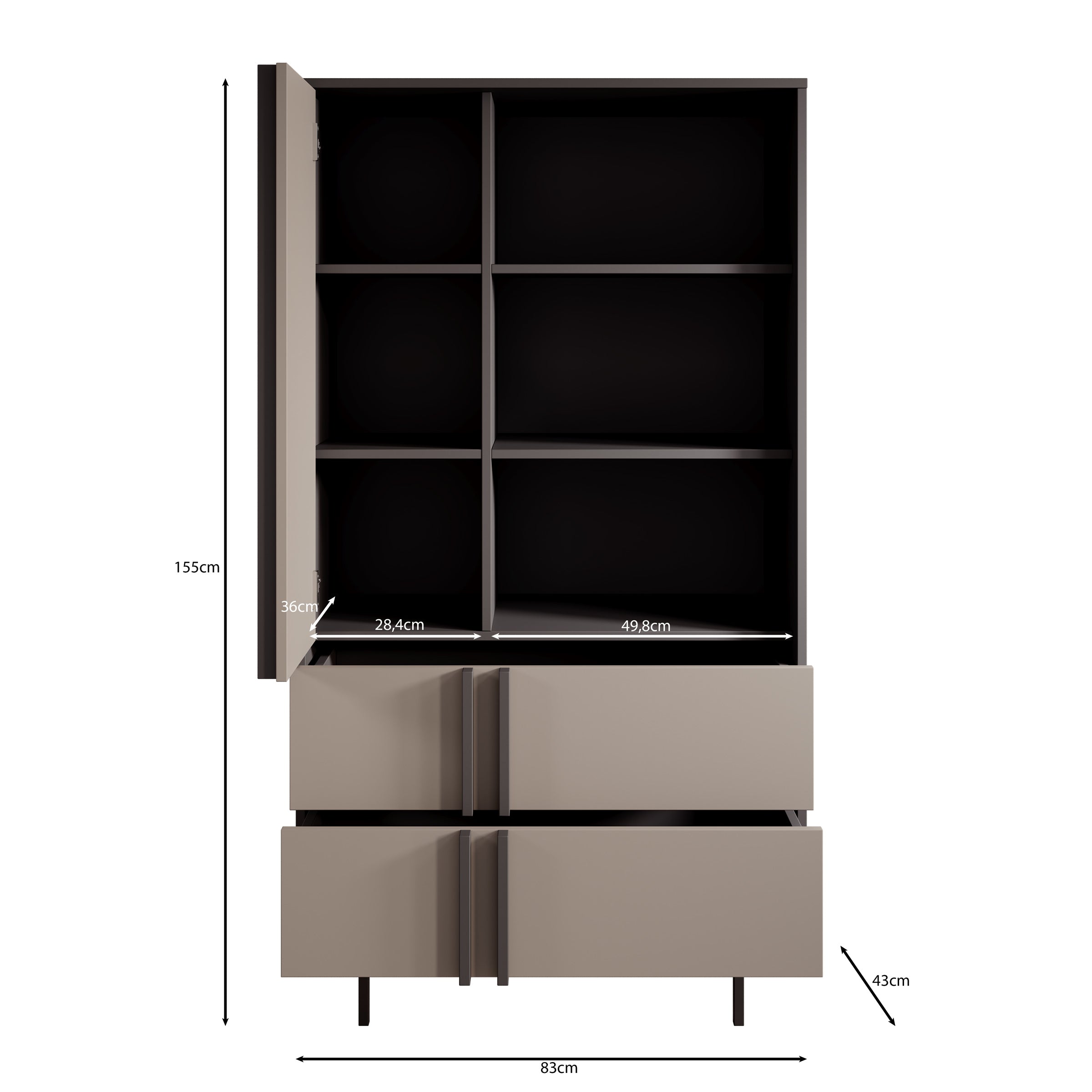 Antigo - Boekenkast - Beige/Antraciet - 83x43x155 cm