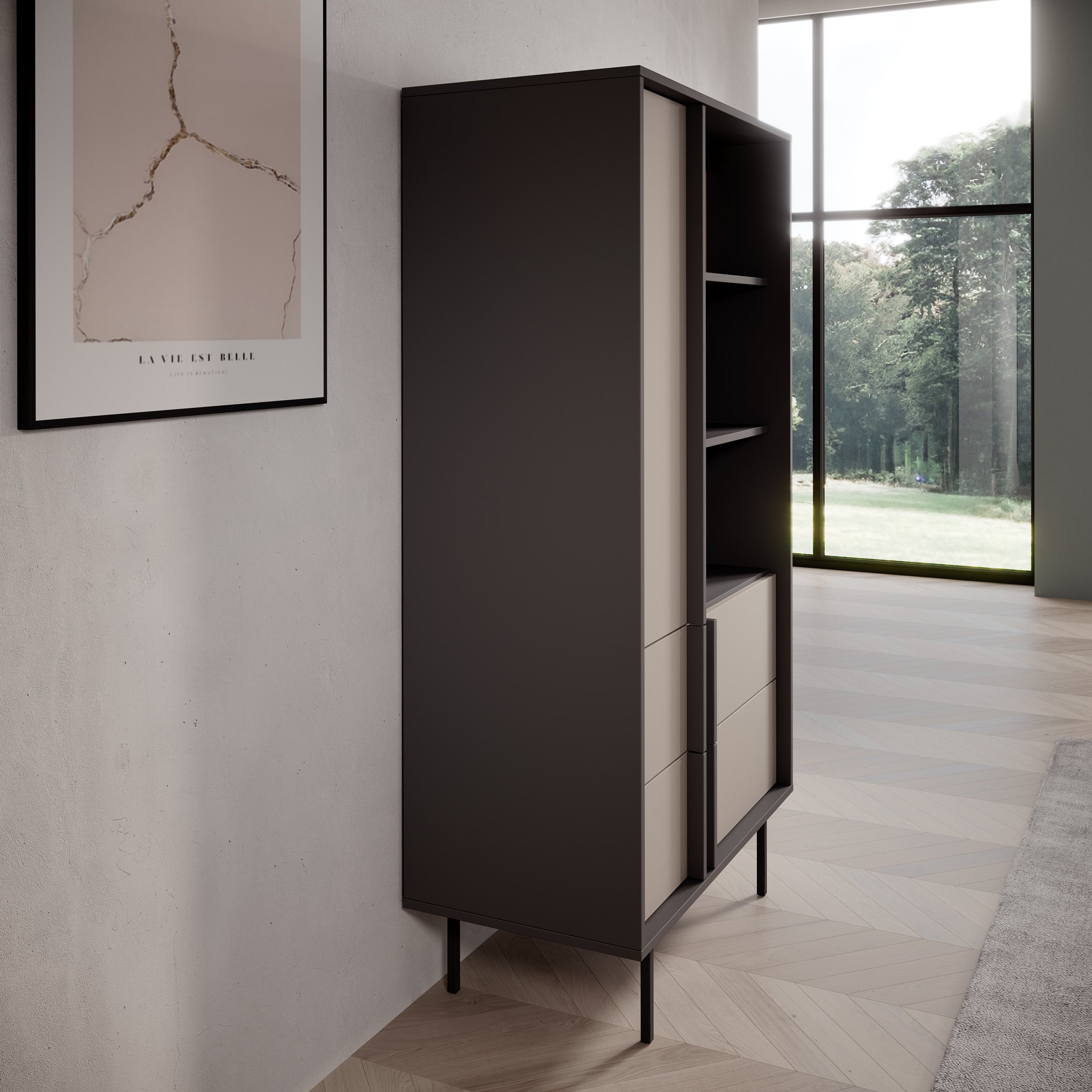 Antigo - Boekenkast - Beige/Antraciet - 83x43x155 cm