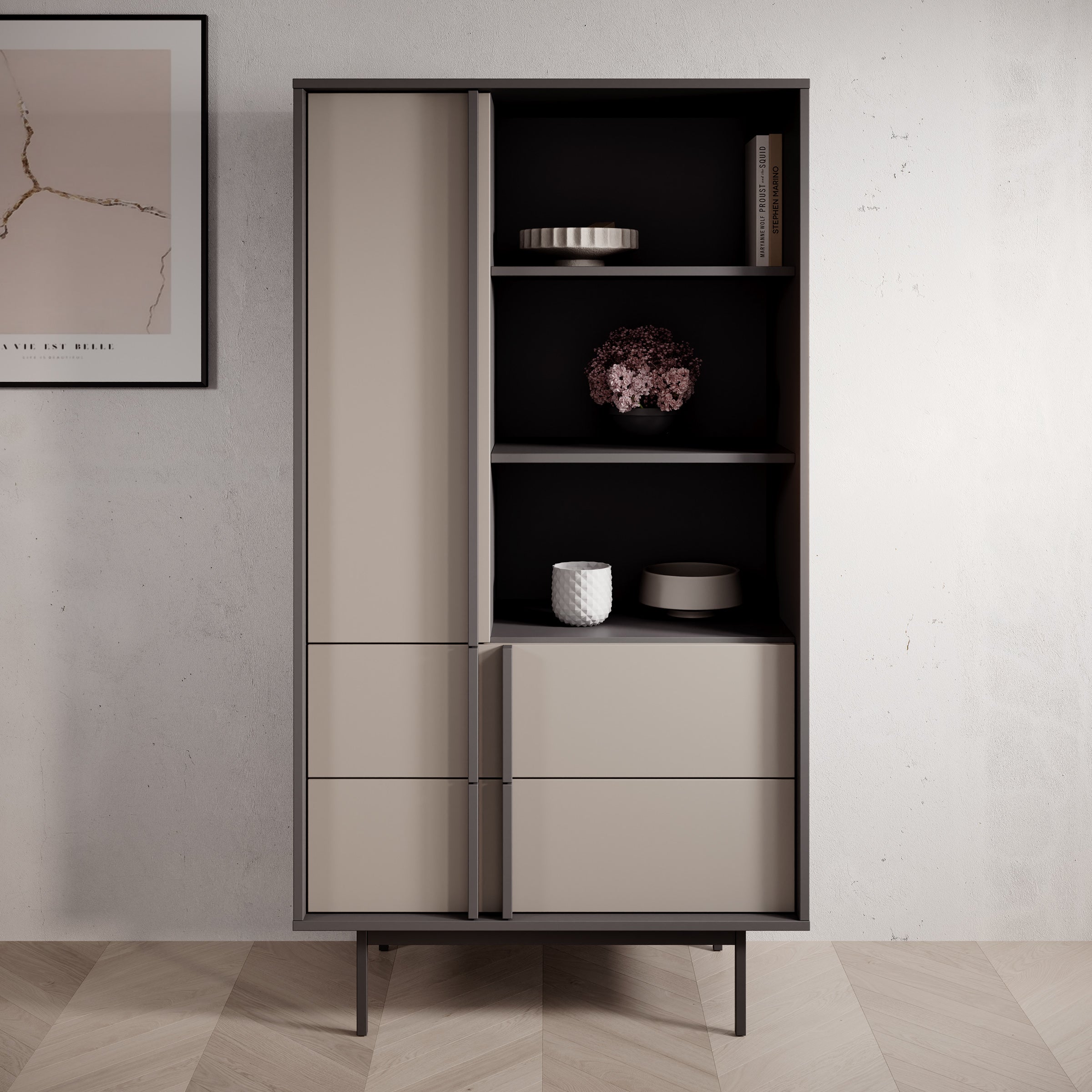 Antigo - Boekenkast - Beige/Antraciet - 83x43x155 cm