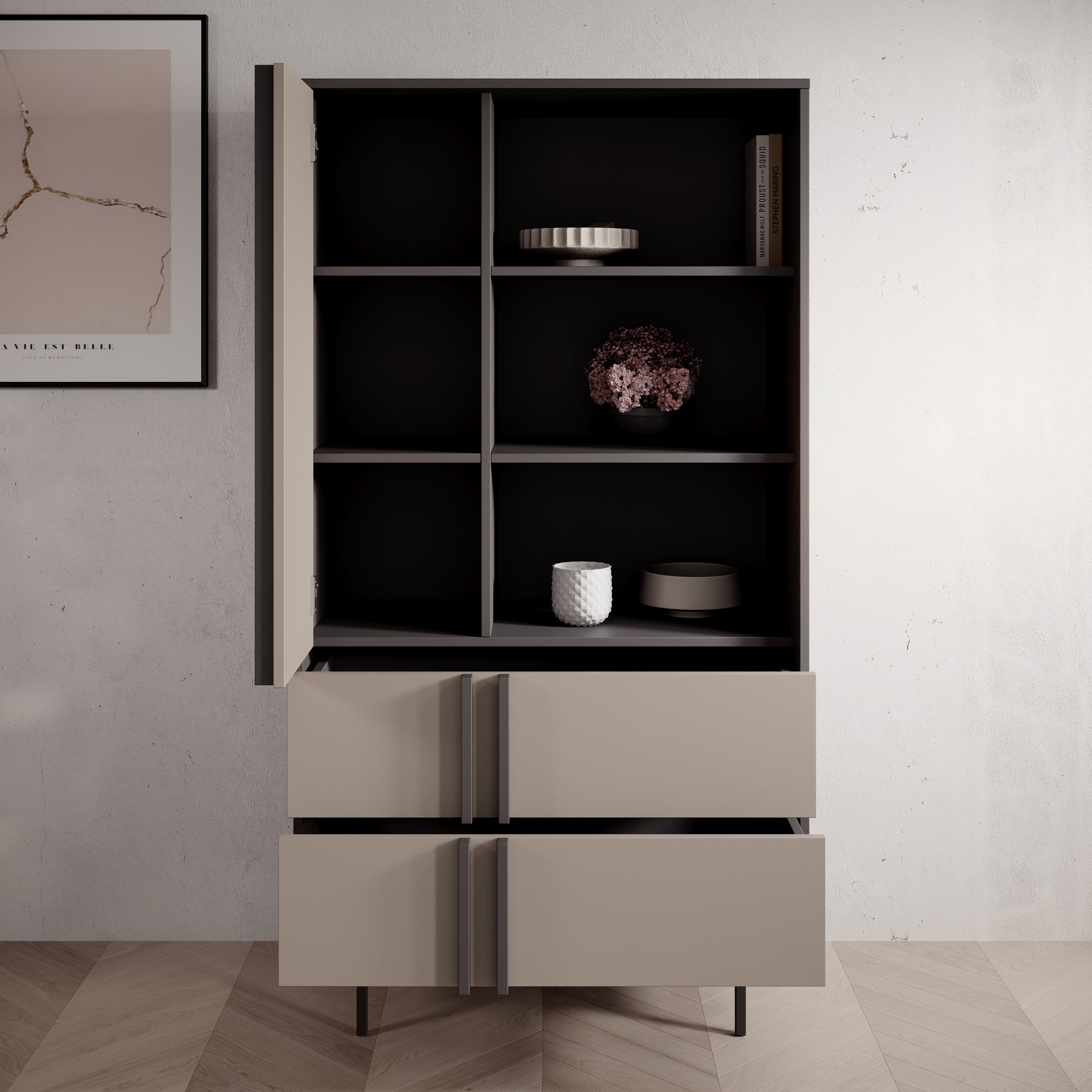 Antigo - Boekenkast - Beige/Antraciet - 83x43x155 cm