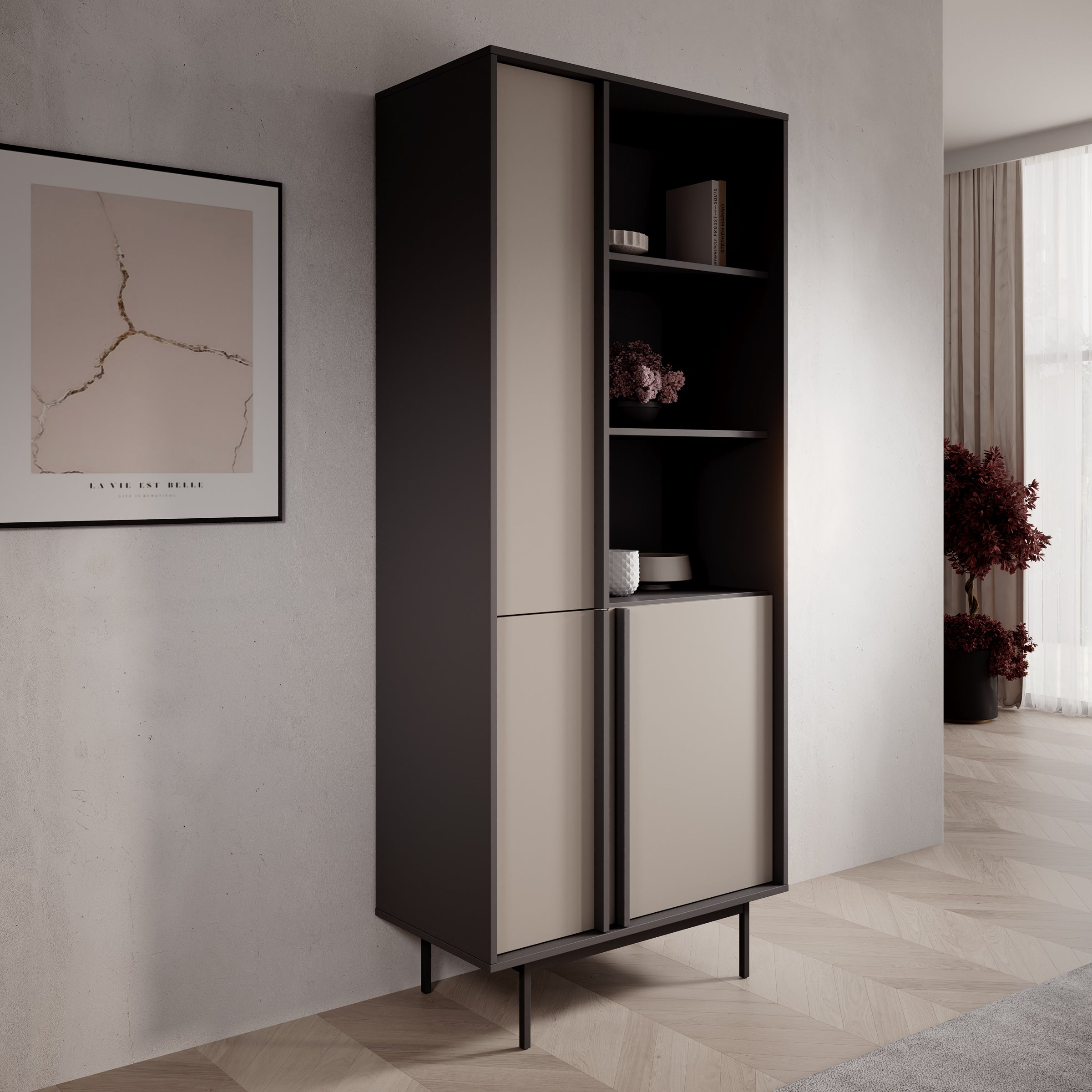 Antigo - Boekenkast - Beige/Antraciet - 83x43x195 cm