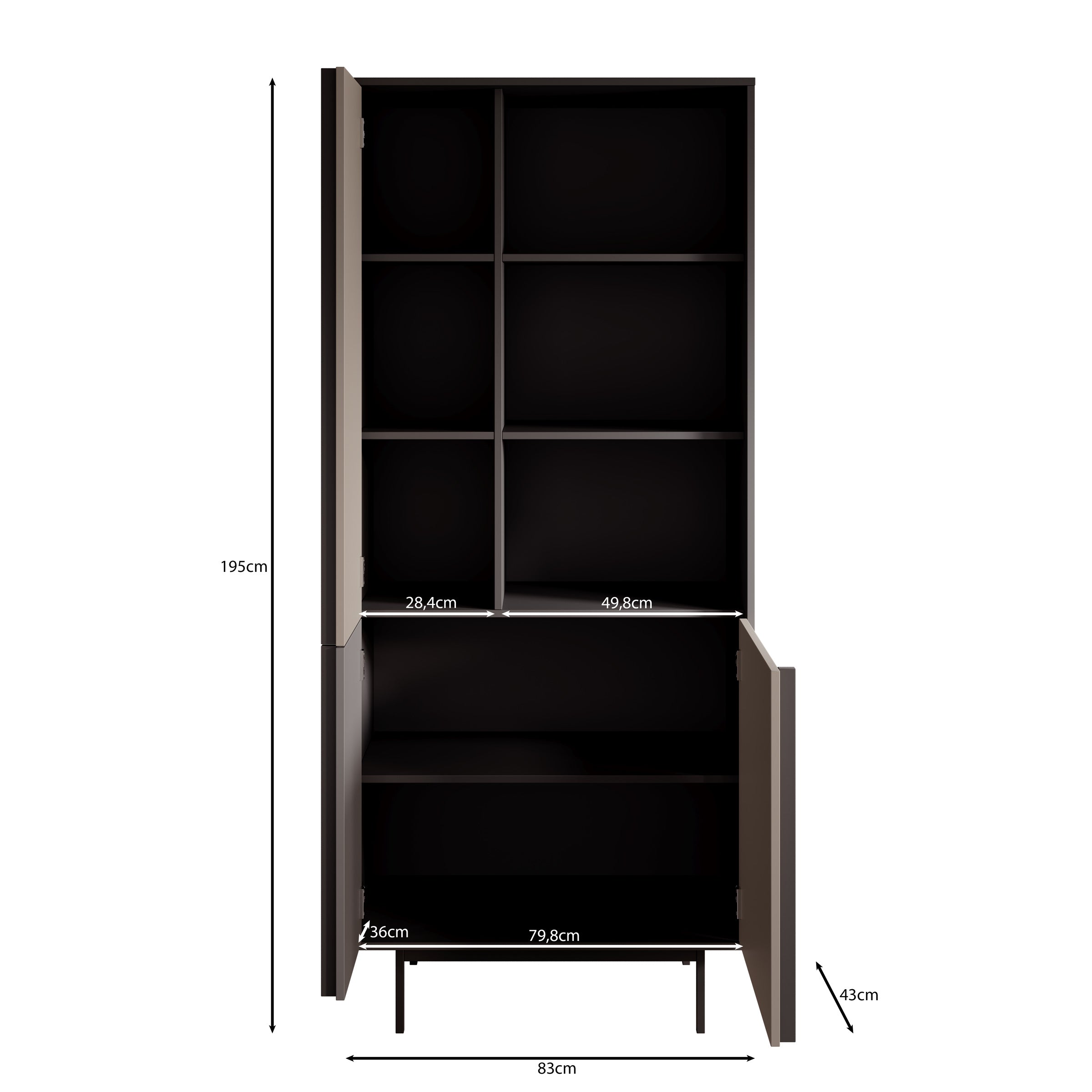 Antigo - Boekenkast - Beige/Antraciet - 83x43x195 cm