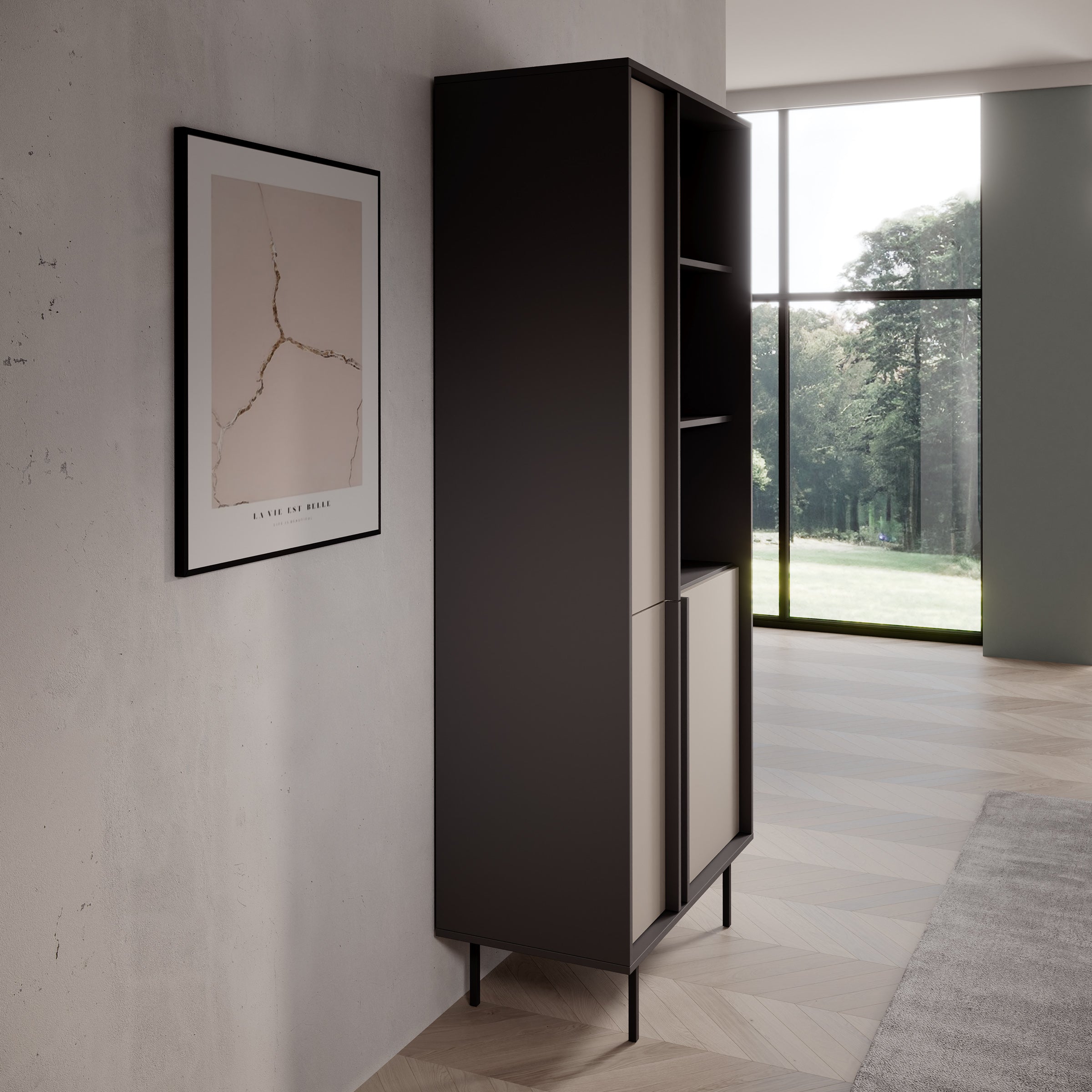 Antigo - Boekenkast - Beige/Antraciet - 83x43x195 cm