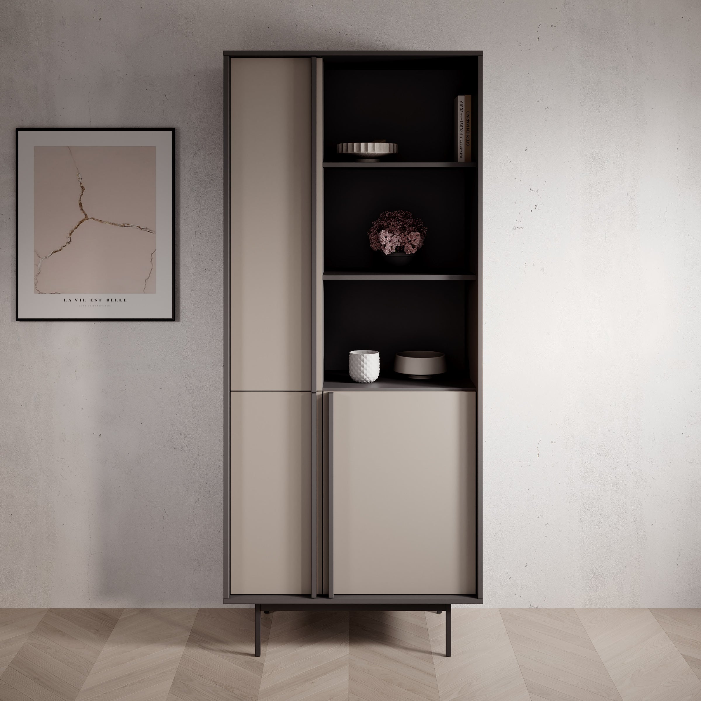 Antigo - Boekenkast - Beige/Antraciet - 83x43x195 cm