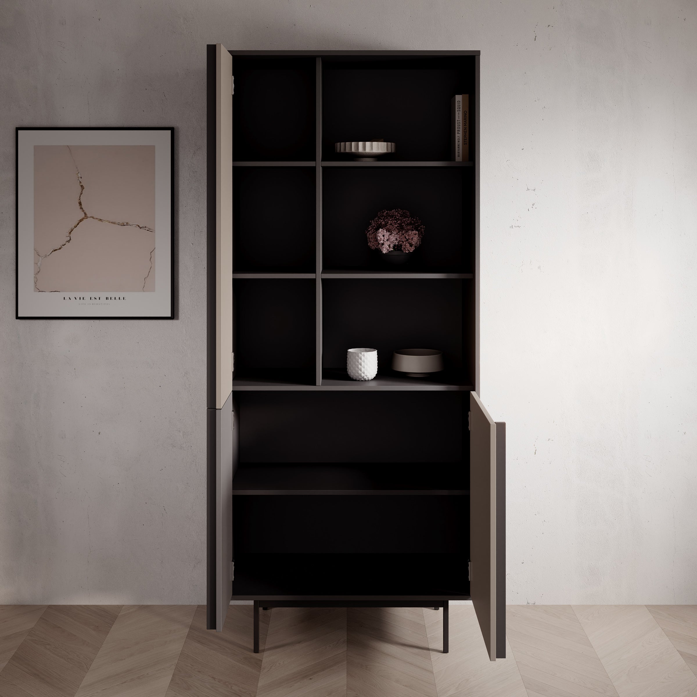 Antigo - Boekenkast - Beige/Antraciet - 83x43x195 cm