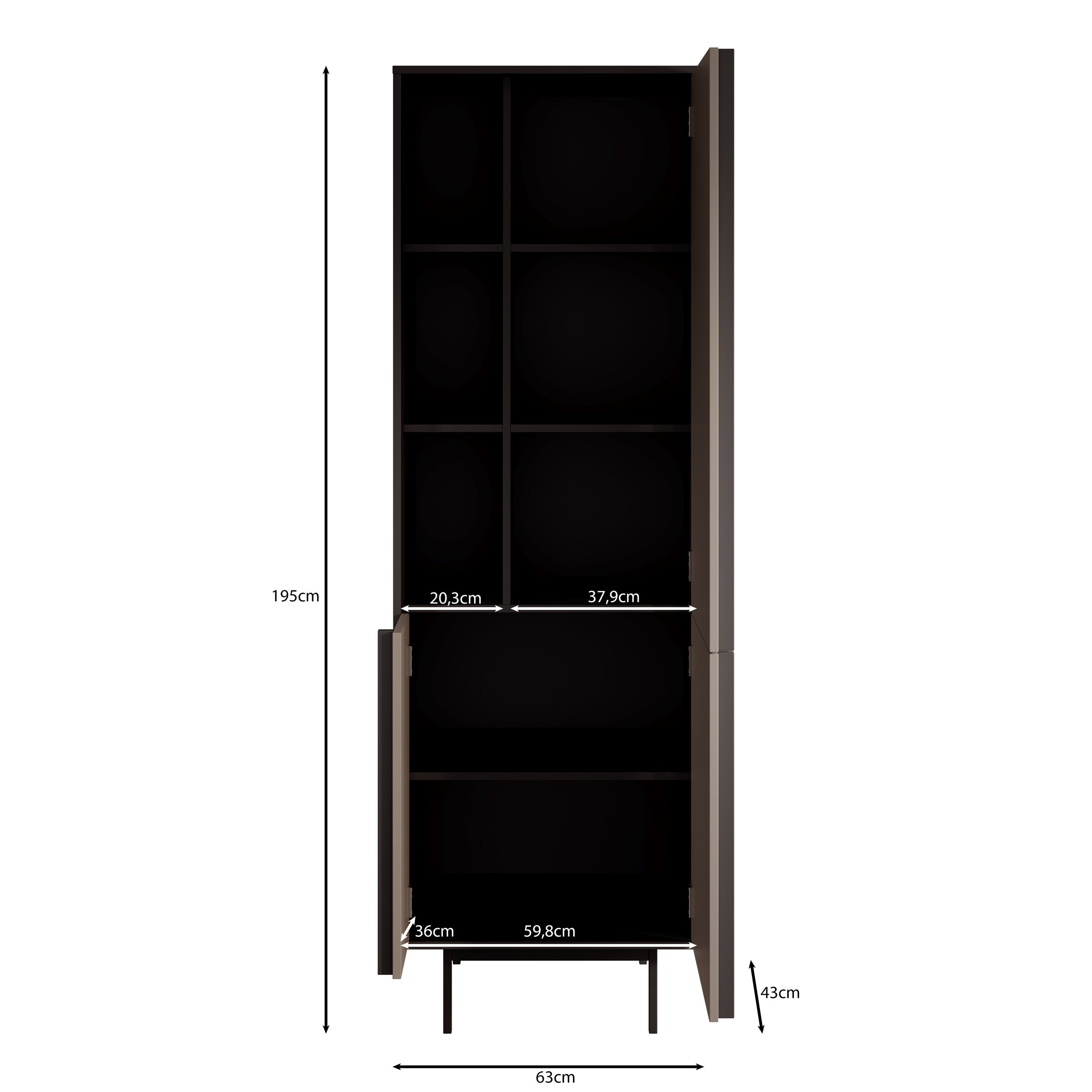 Antigo - Boekenkast - Beige/Antraciet - 63x43x195 cm