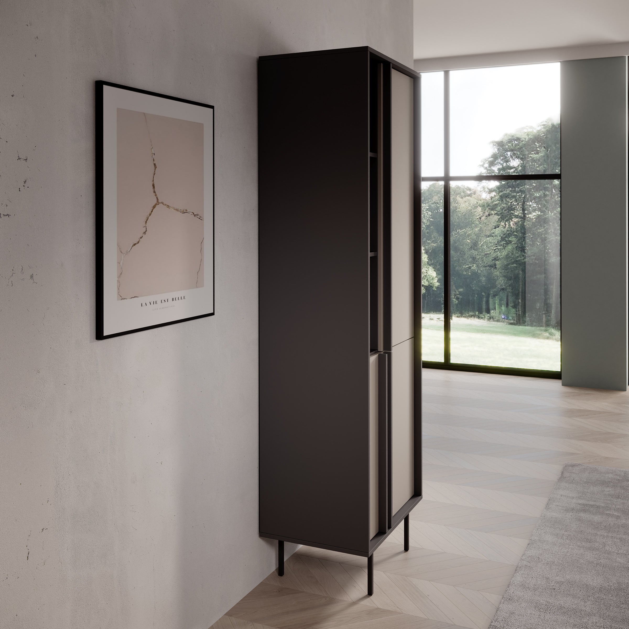 Antigo - Boekenkast - Beige/Antraciet - 63x43x195 cm