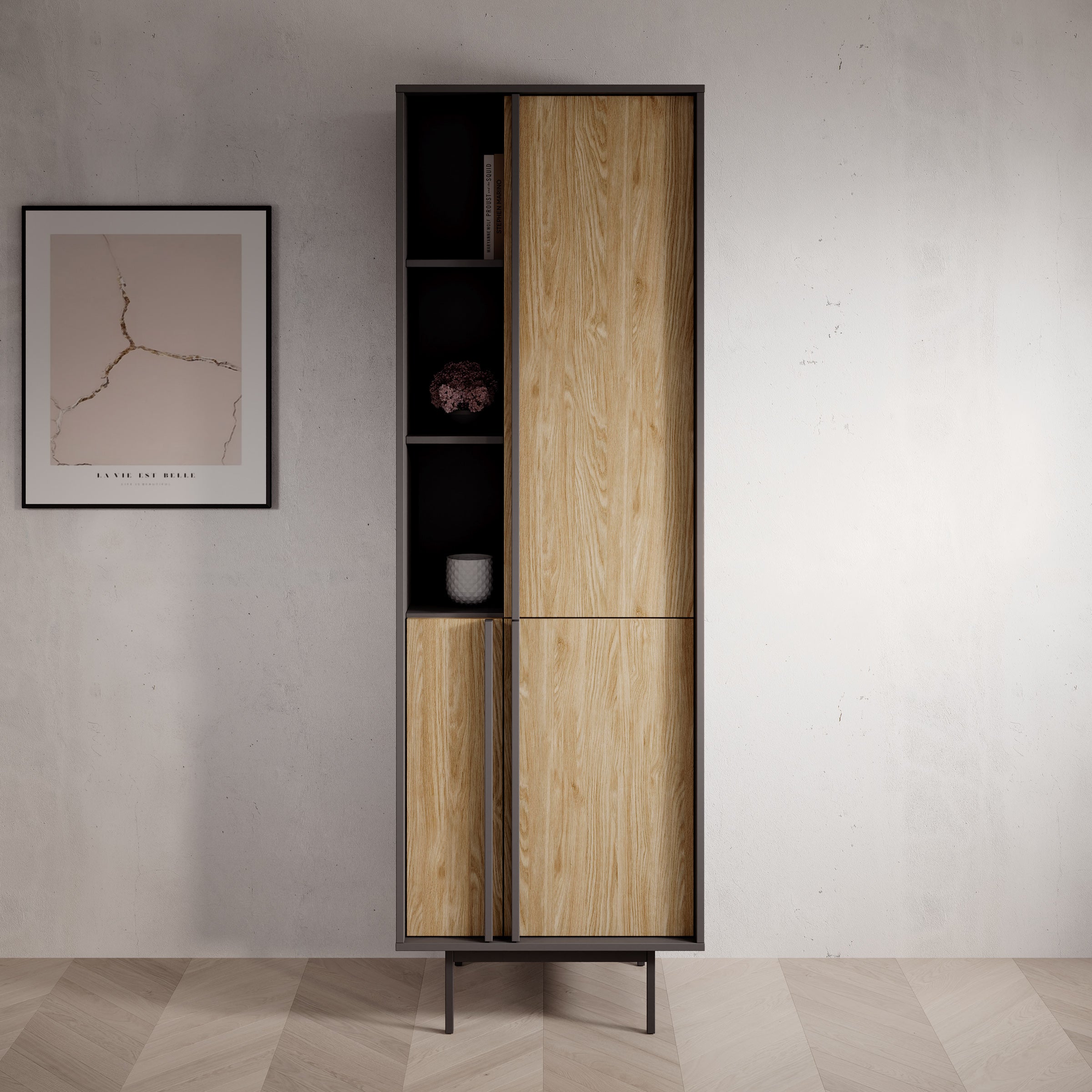 Antigo - Boekenkast - Eiken/Antraciet - 63x43x195 cm