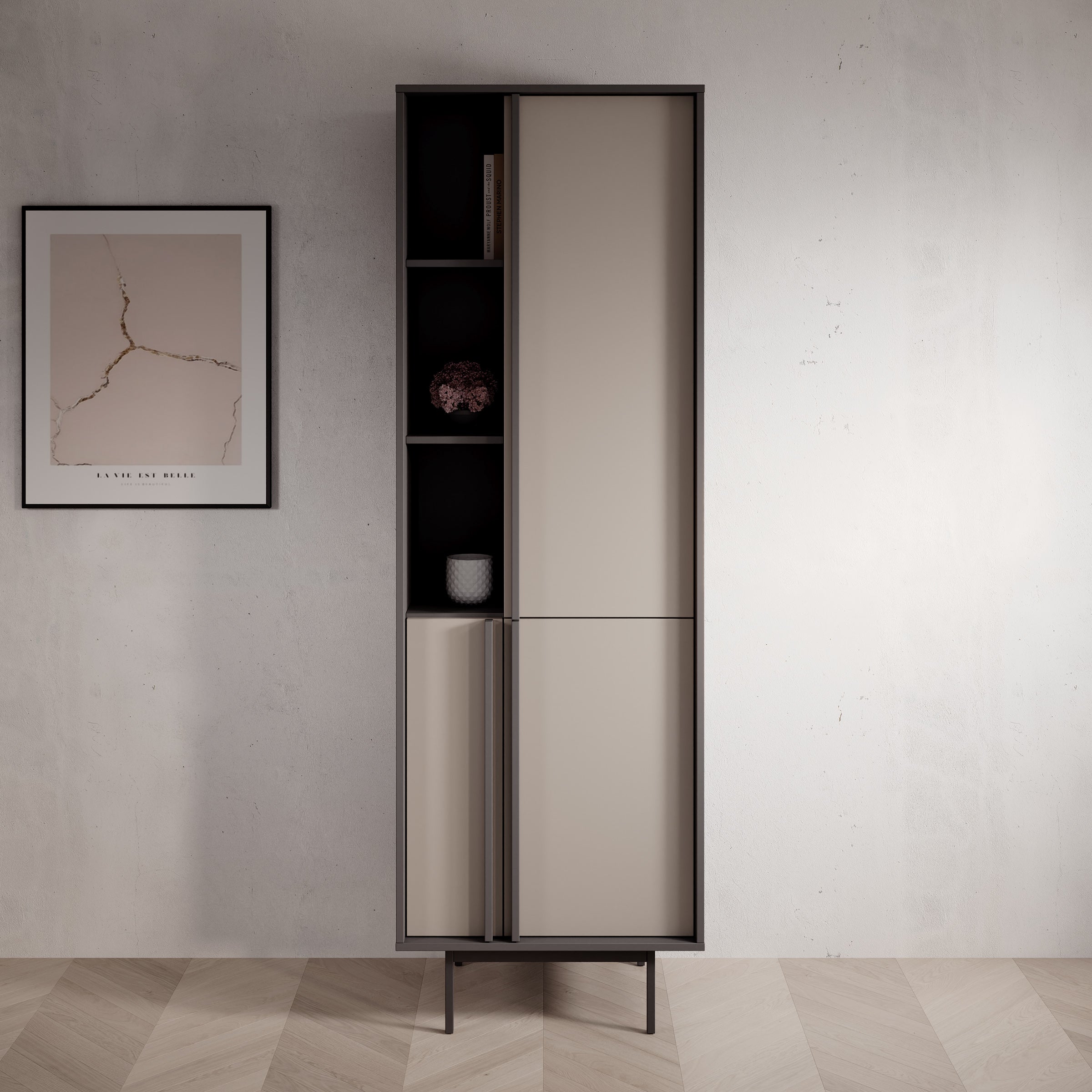 Antigo - Boekenkast - Beige/Antraciet - 63x43x195 cm
