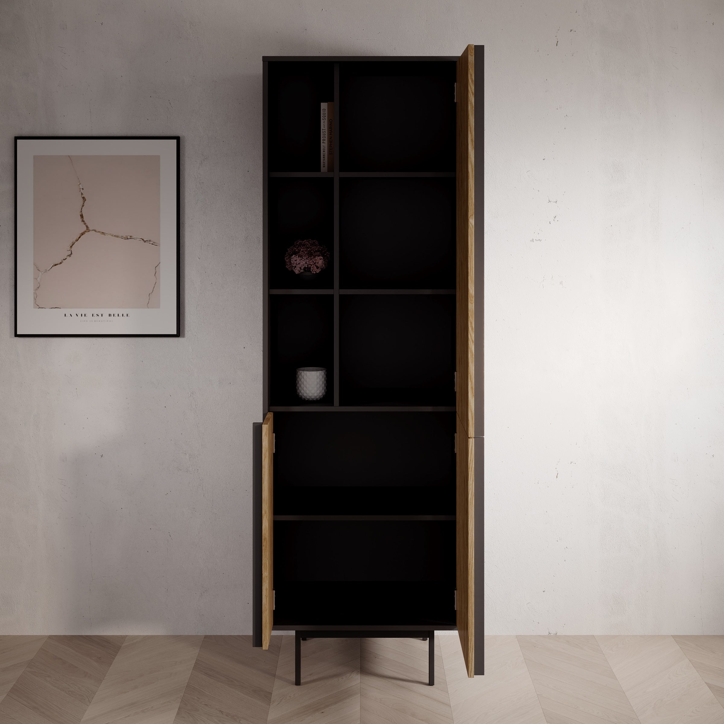 Antigo - Boekenkast - Eiken/Antraciet - 63x43x195 cm
