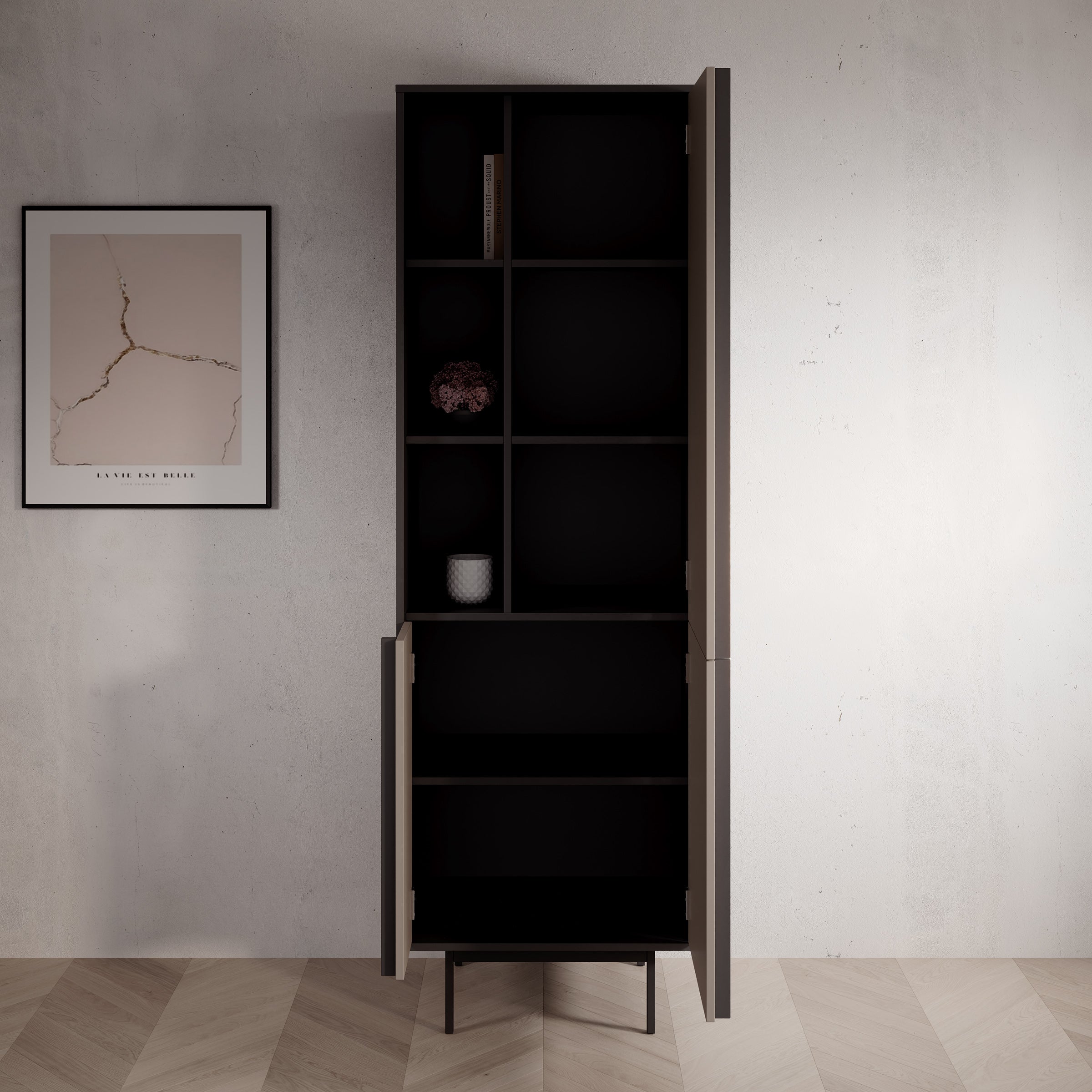 Antigo - Boekenkast - Beige/Antraciet - 63x43x195 cm