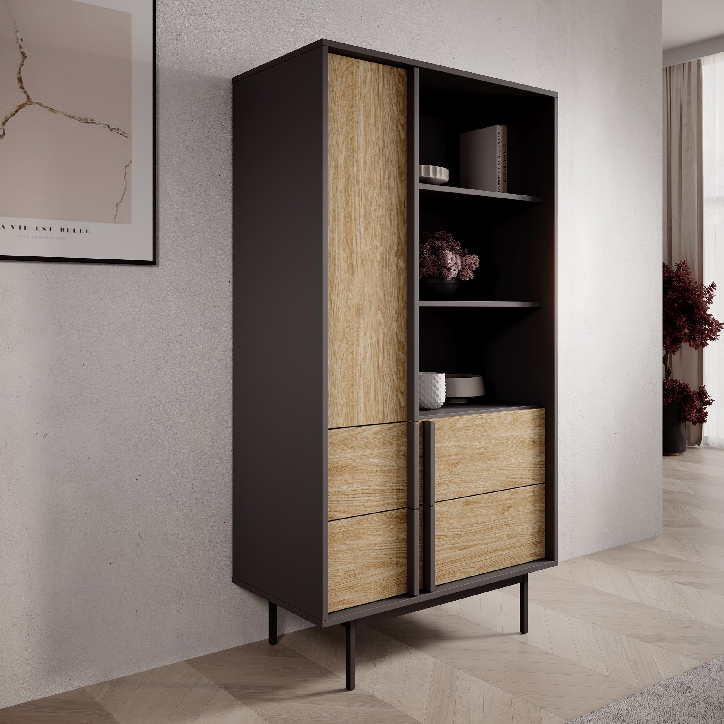 Antigo - Boekenkast - Eiken/Antraciet - 83x43x155 cm