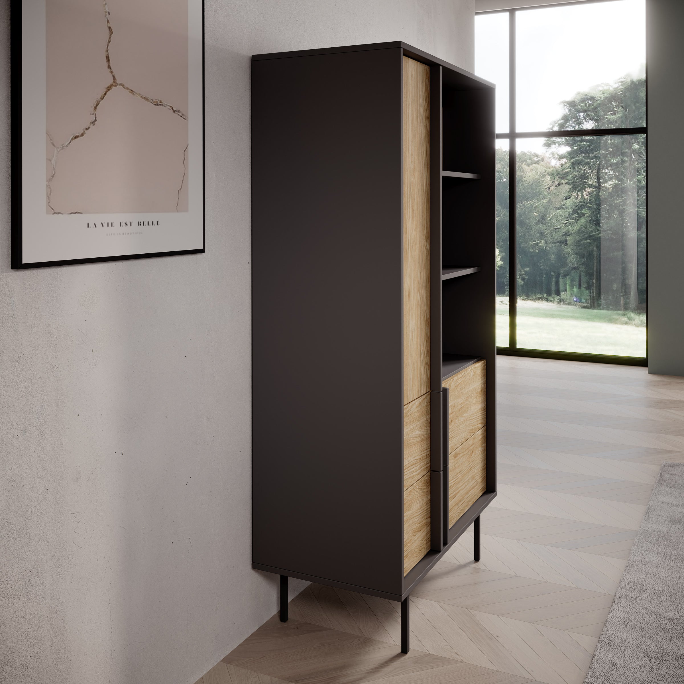 Antigo - Boekenkast - Eiken/Antraciet - 83x43x155 cm