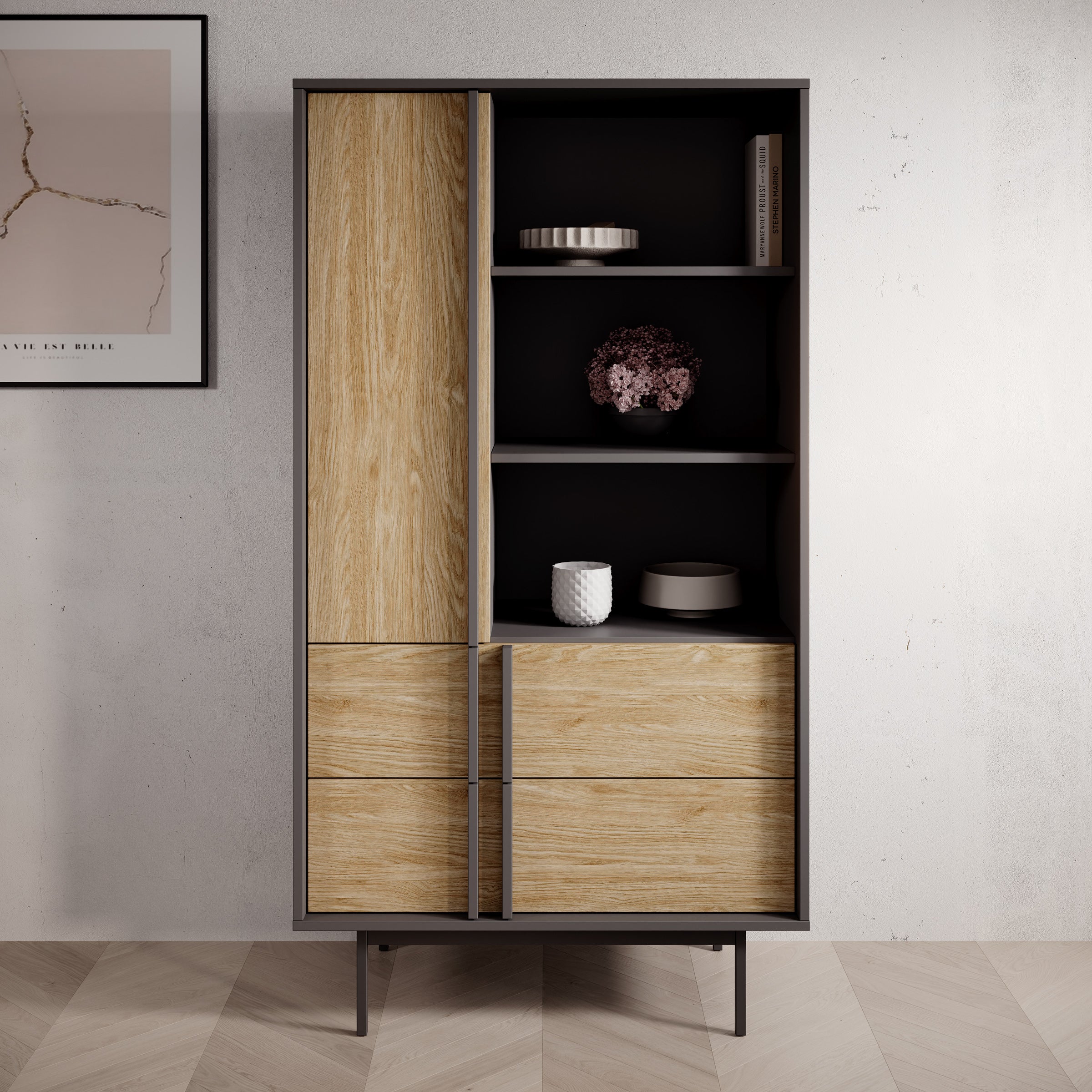 Antigo - Boekenkast - Eiken/Antraciet - 83x43x155 cm