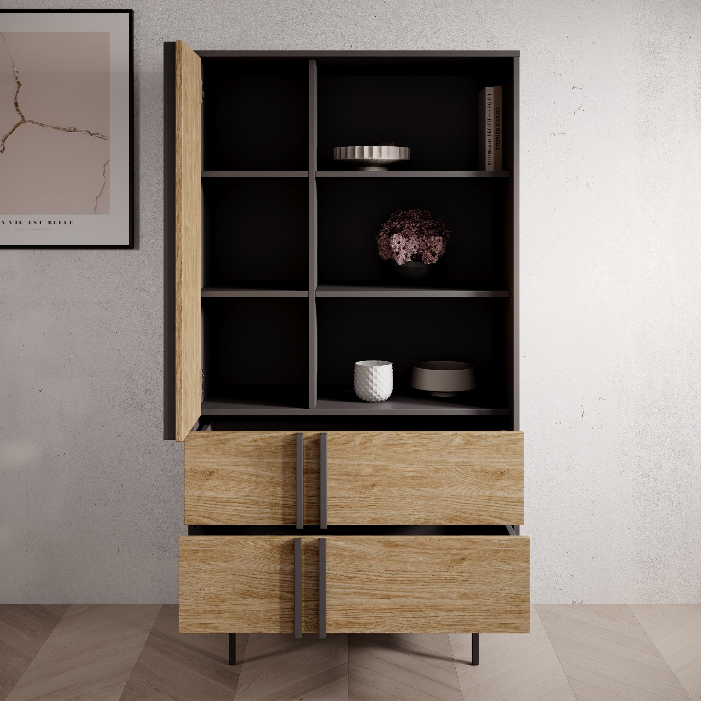 Antigo - Boekenkast - Eiken/Antraciet - 83x43x155 cm