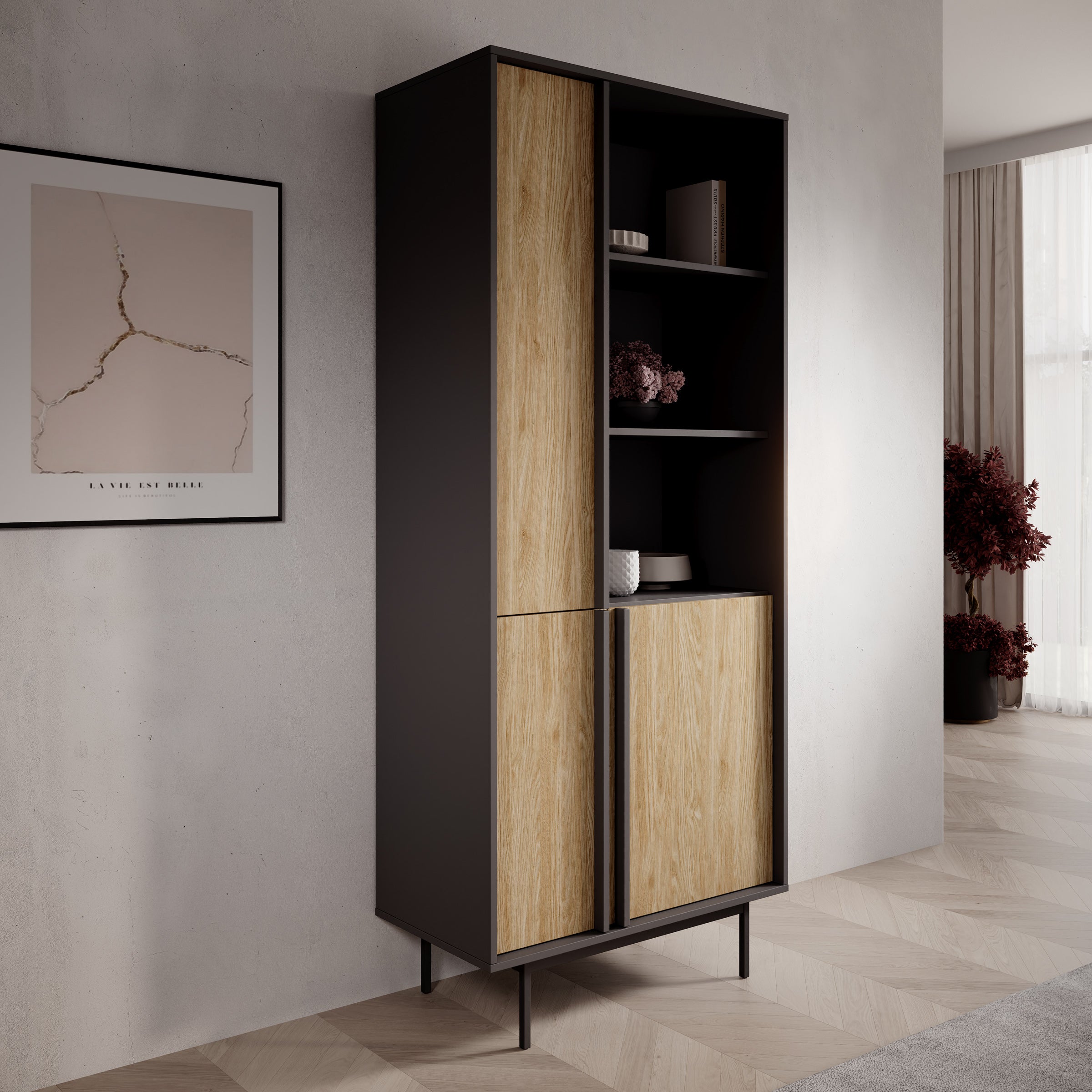 Antigo - Boekenkast - Eiken/Antraciet - 83x43x195 cm