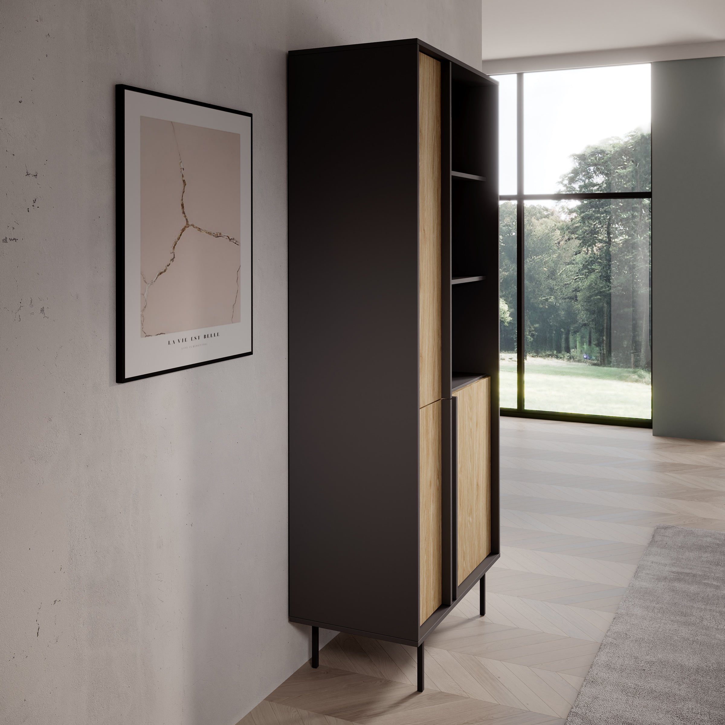 Antigo - Boekenkast - Eiken/Antraciet - 83x43x195 cm