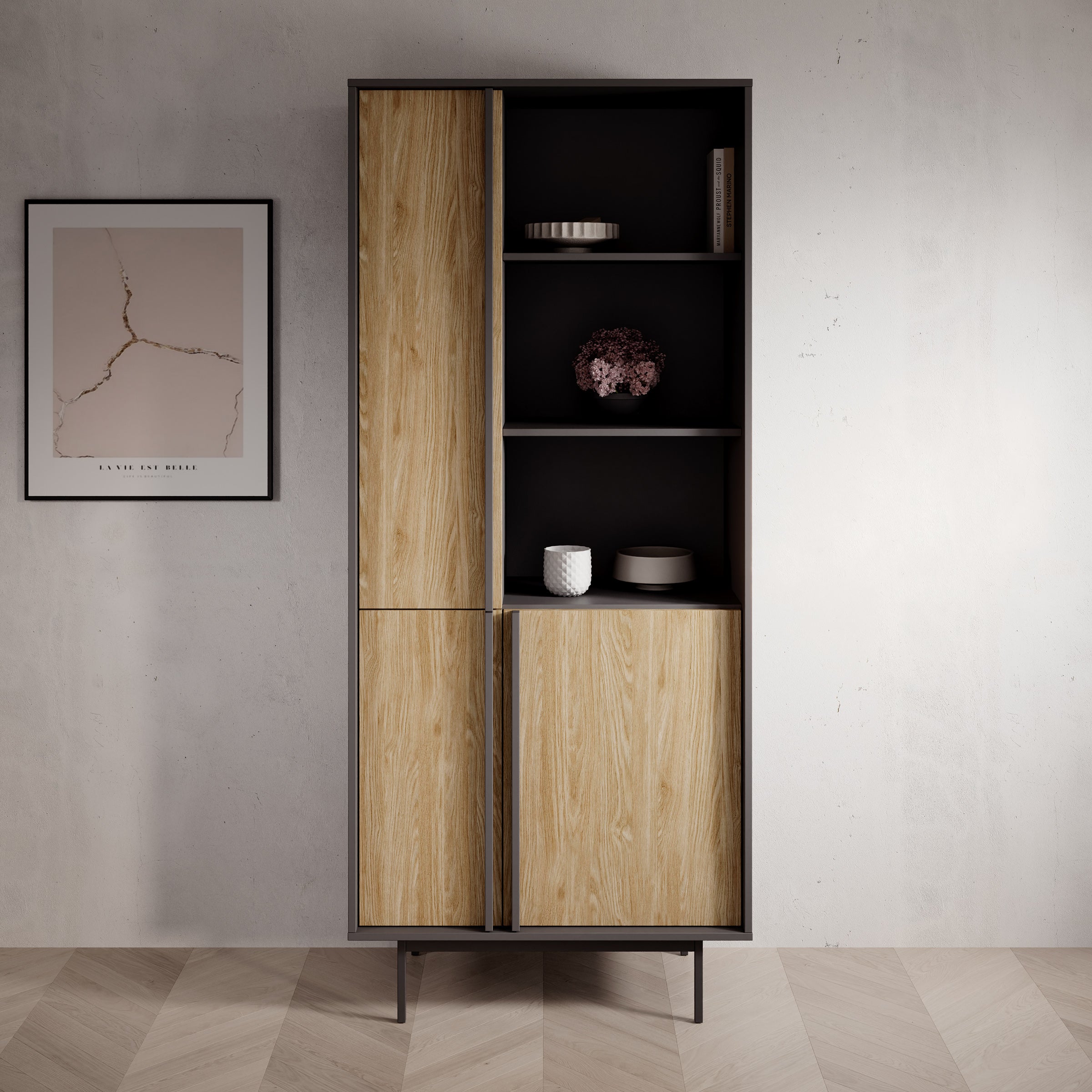 Antigo - Boekenkast - Eiken/Antraciet - 83x43x195 cm