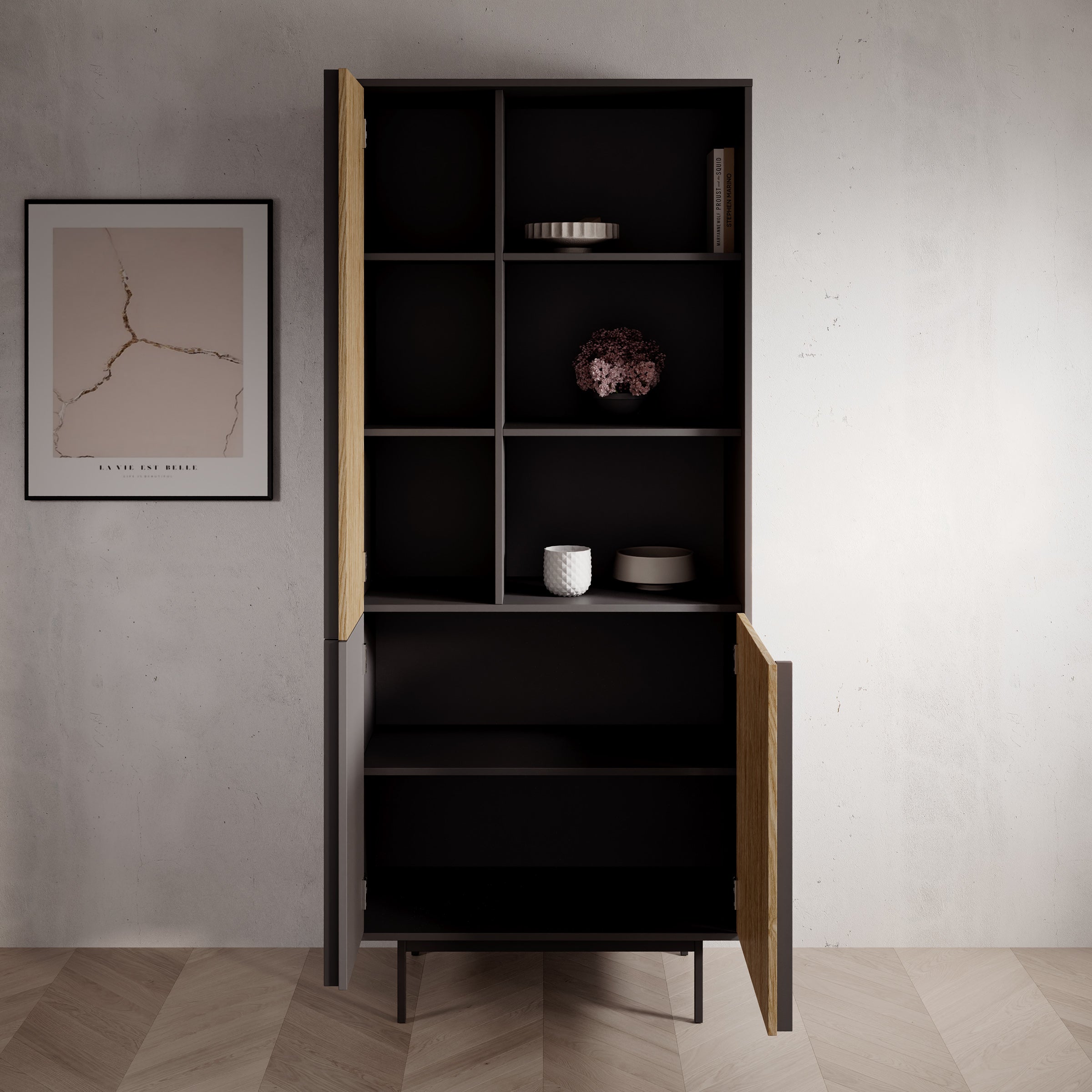 Antigo - Boekenkast - Eiken/Antraciet - 83x43x195 cm