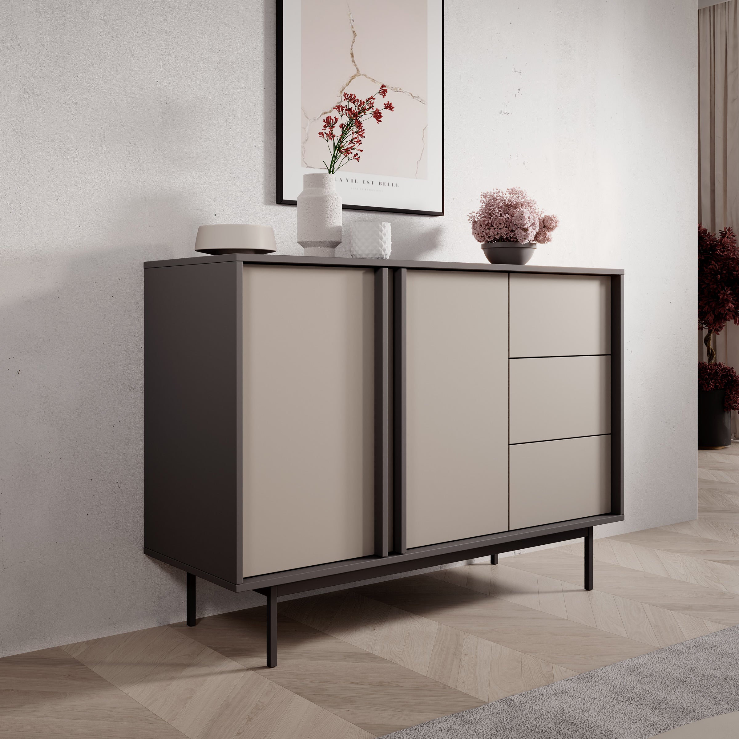 Antigo - Dressoir - Beige/Antraciet - 123x43x87 cm