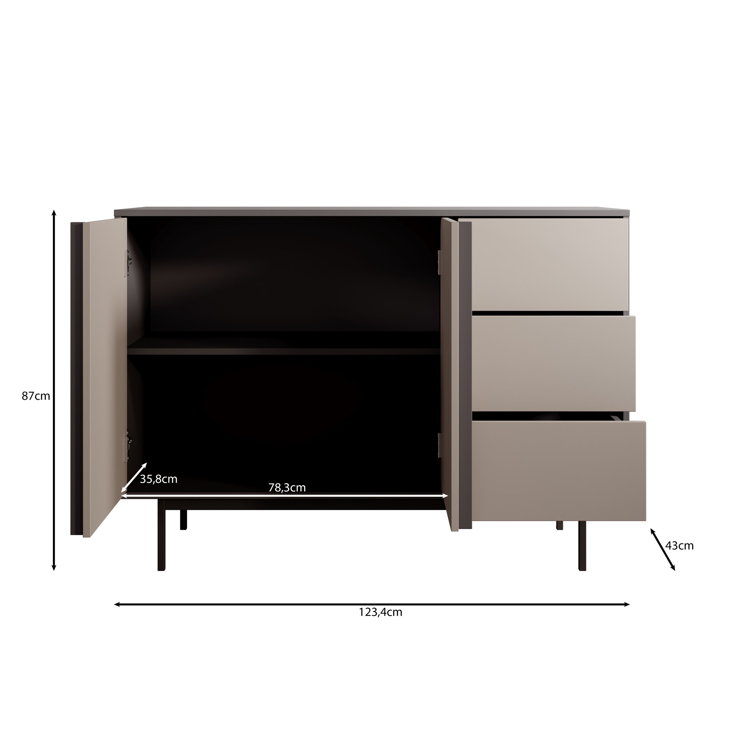 Antigo - Dressoir - Beige/Antraciet - 123x43x87 cm