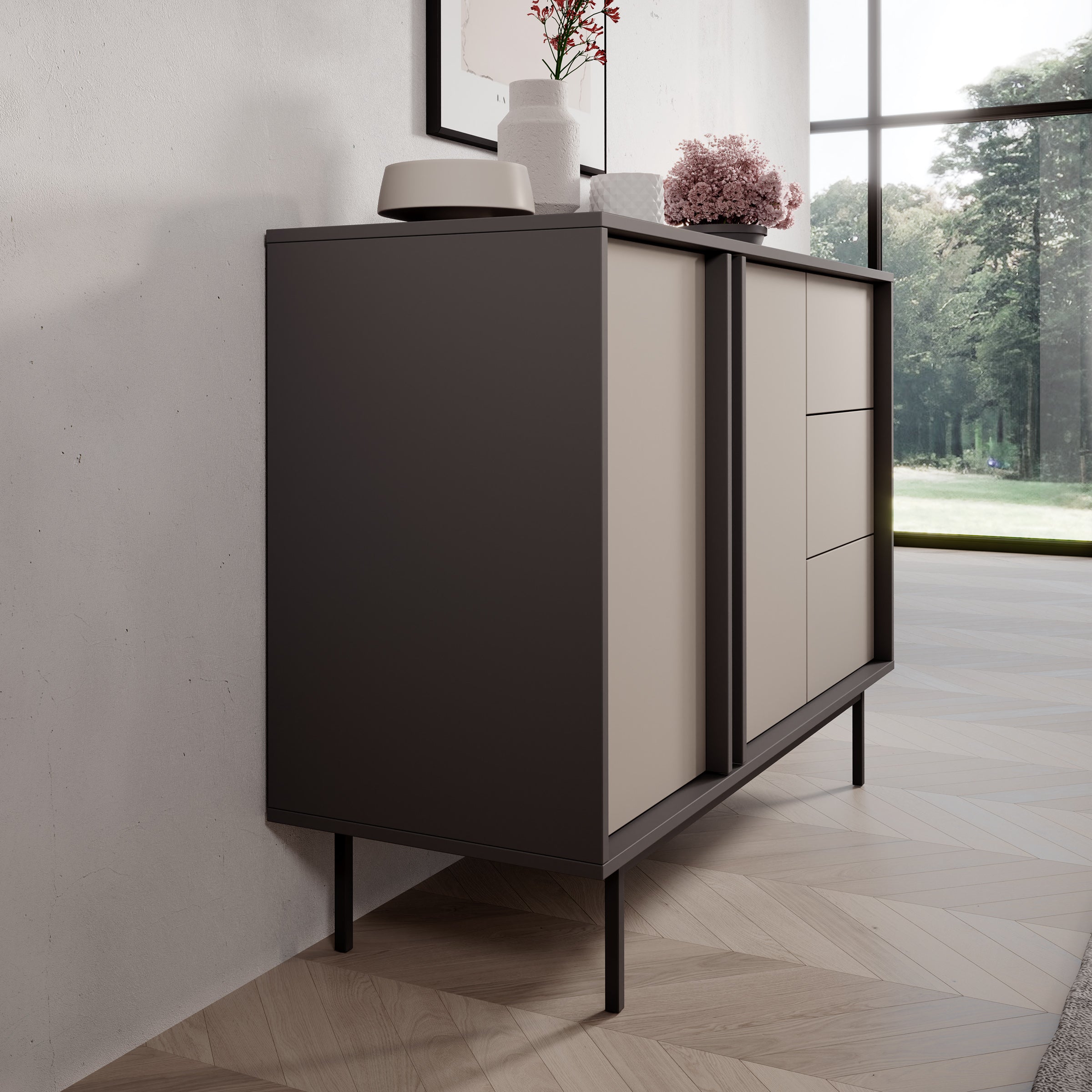 Antigo - Dressoir - Beige/Antraciet - 123x43x87 cm