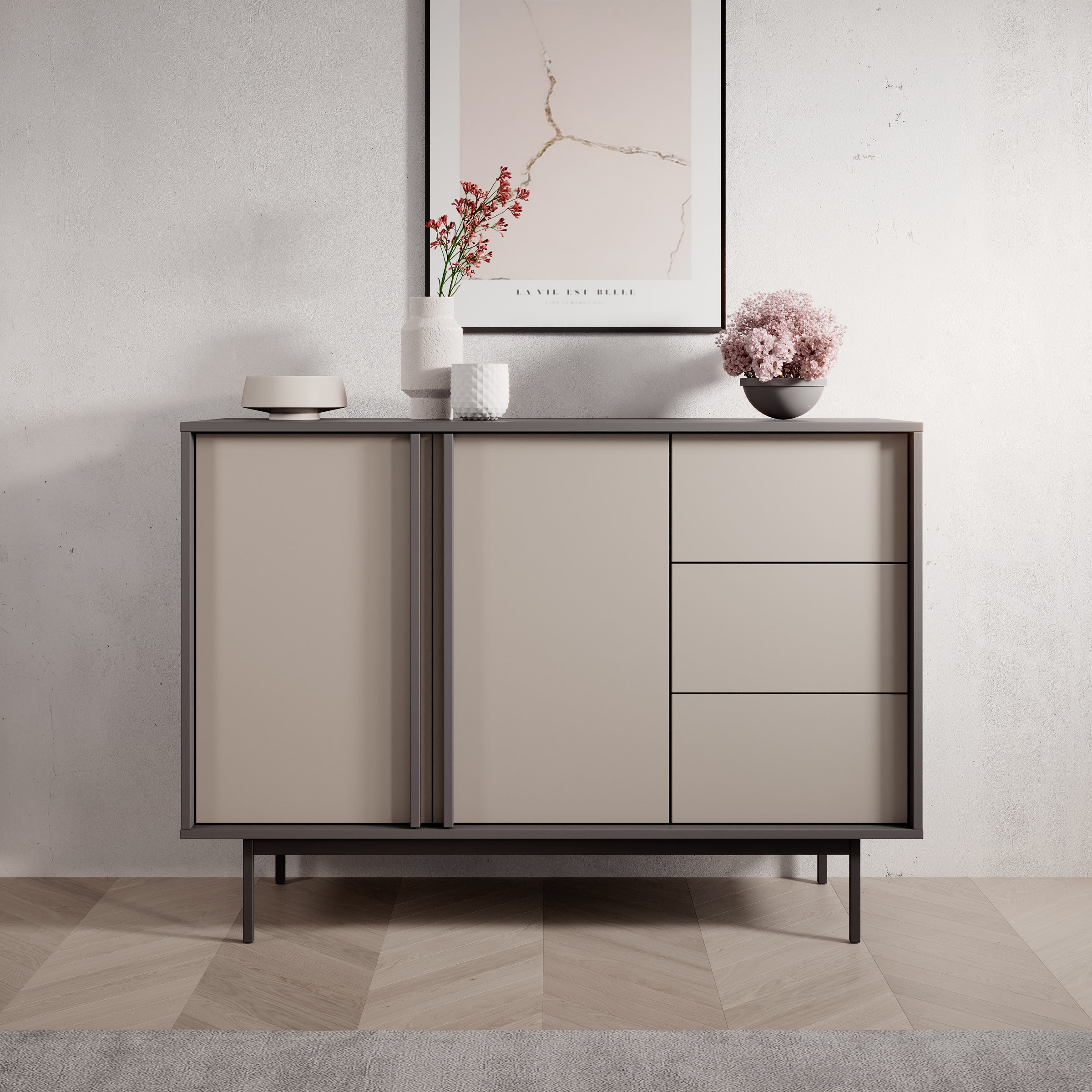 Antigo - Dressoir - Beige/Antraciet - 123x43x87 cm