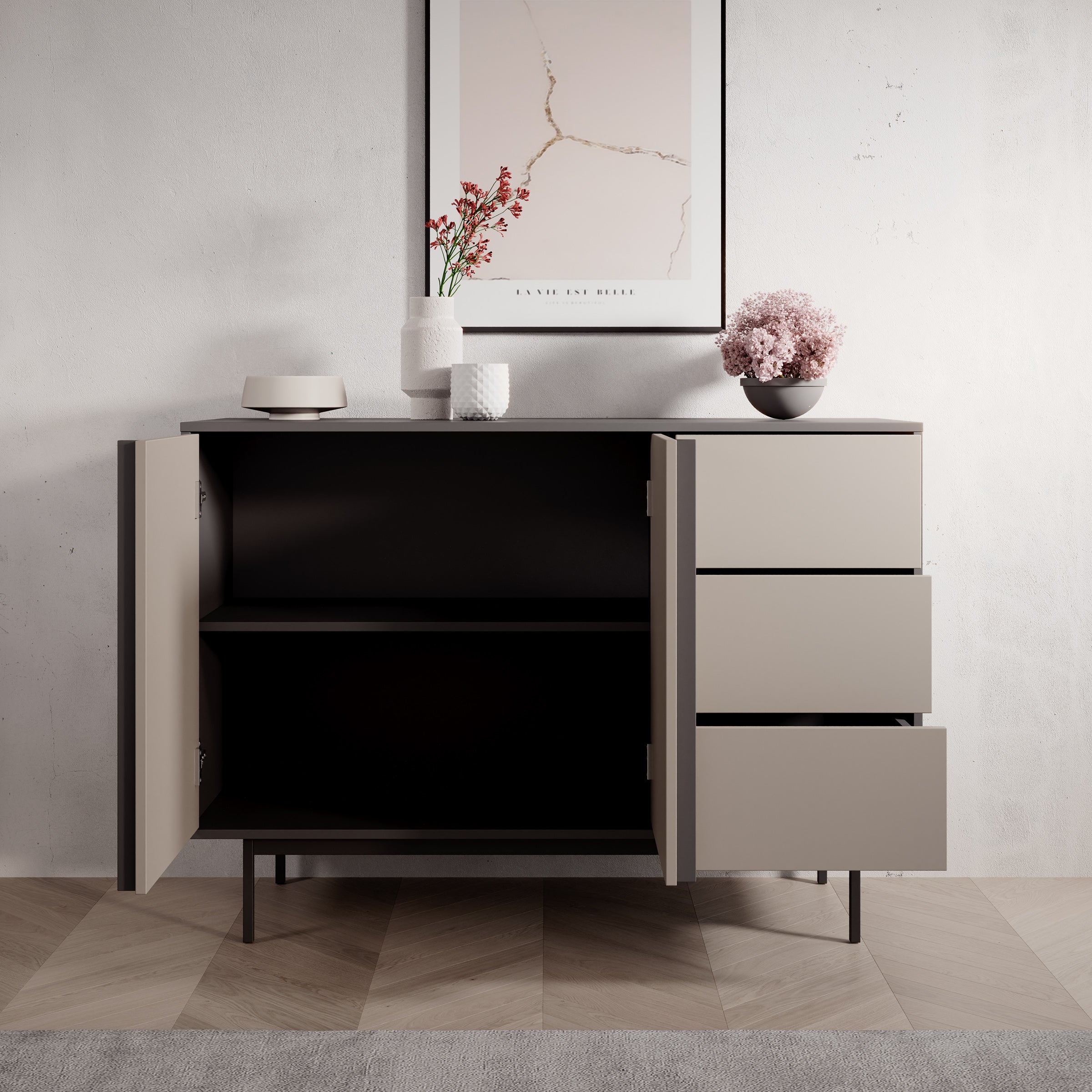 Antigo - Dressoir - Beige/Antraciet - 123x43x87 cm