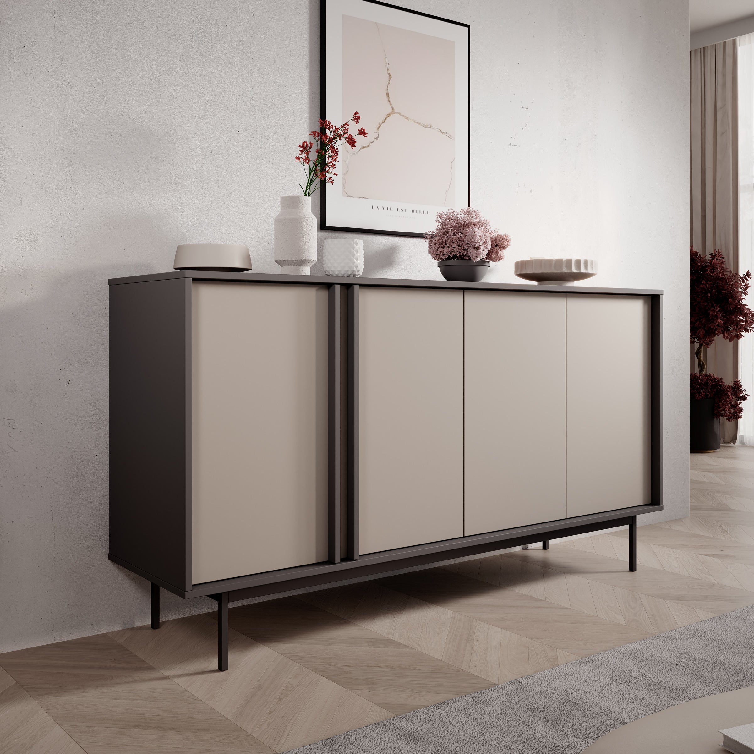 Antigo - Dressoir - Beige/Antraciet - 163x43x87 cm