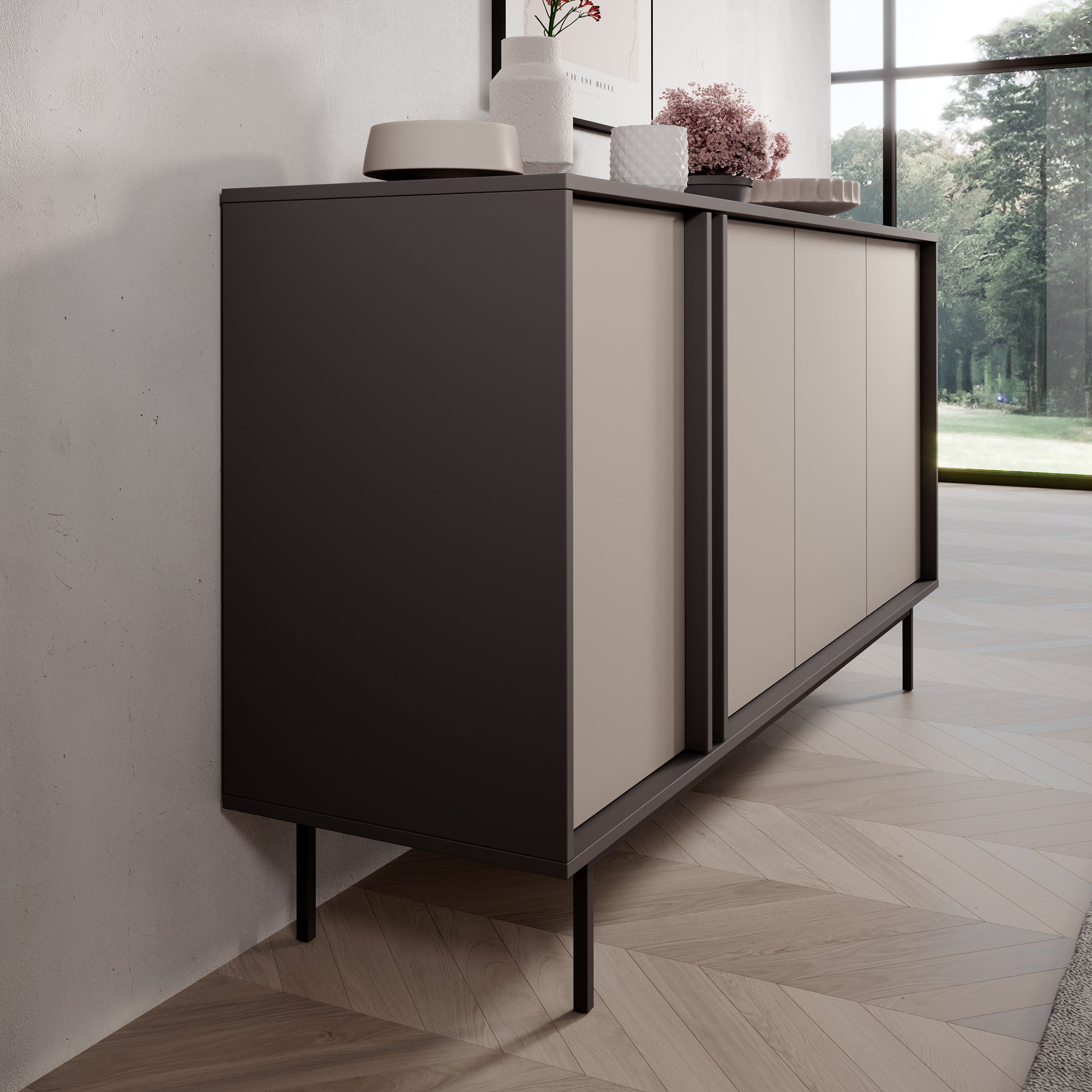 Antigo - Dressoir - Beige/Antraciet - 163x43x87 cm