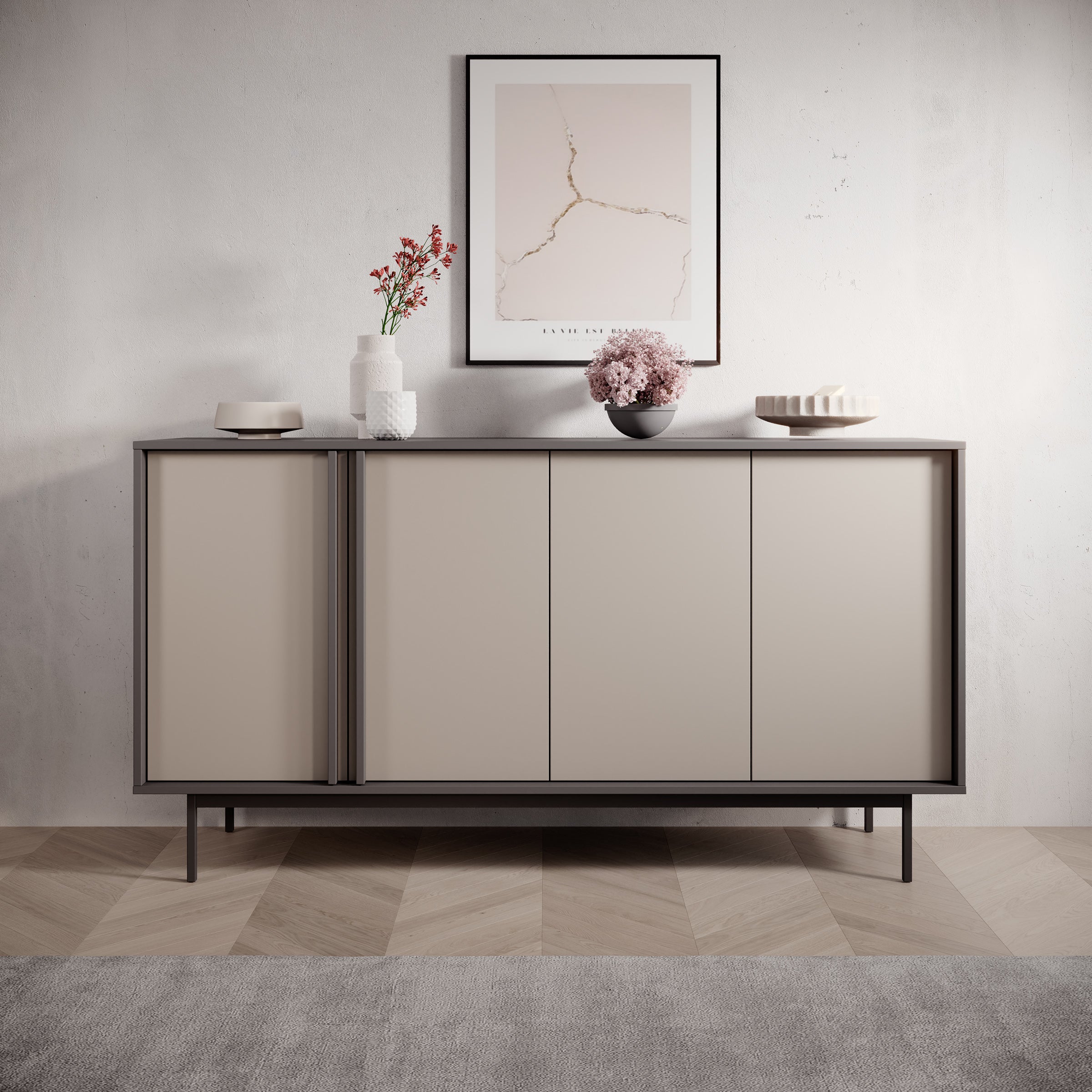 Antigo - Dressoir - Beige/Antraciet - 163x43x87 cm