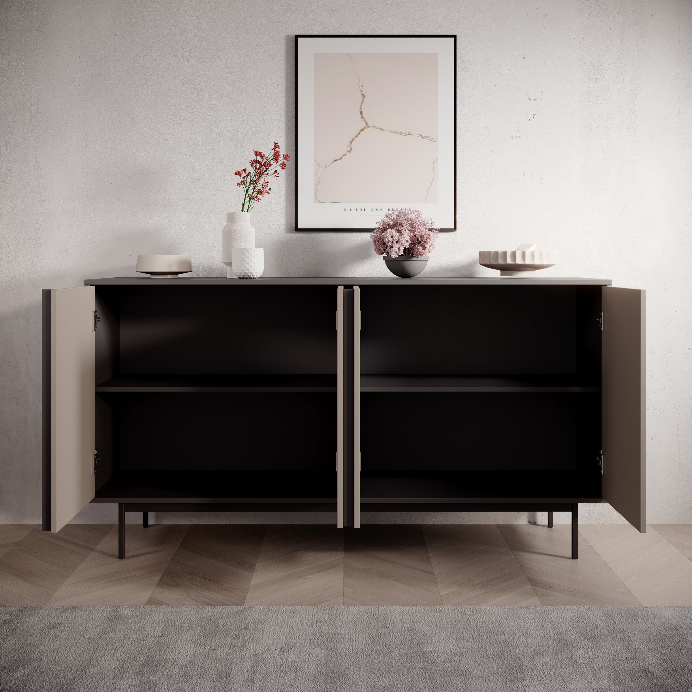 Antigo - Dressoir - Beige/Antraciet - 163x43x87 cm