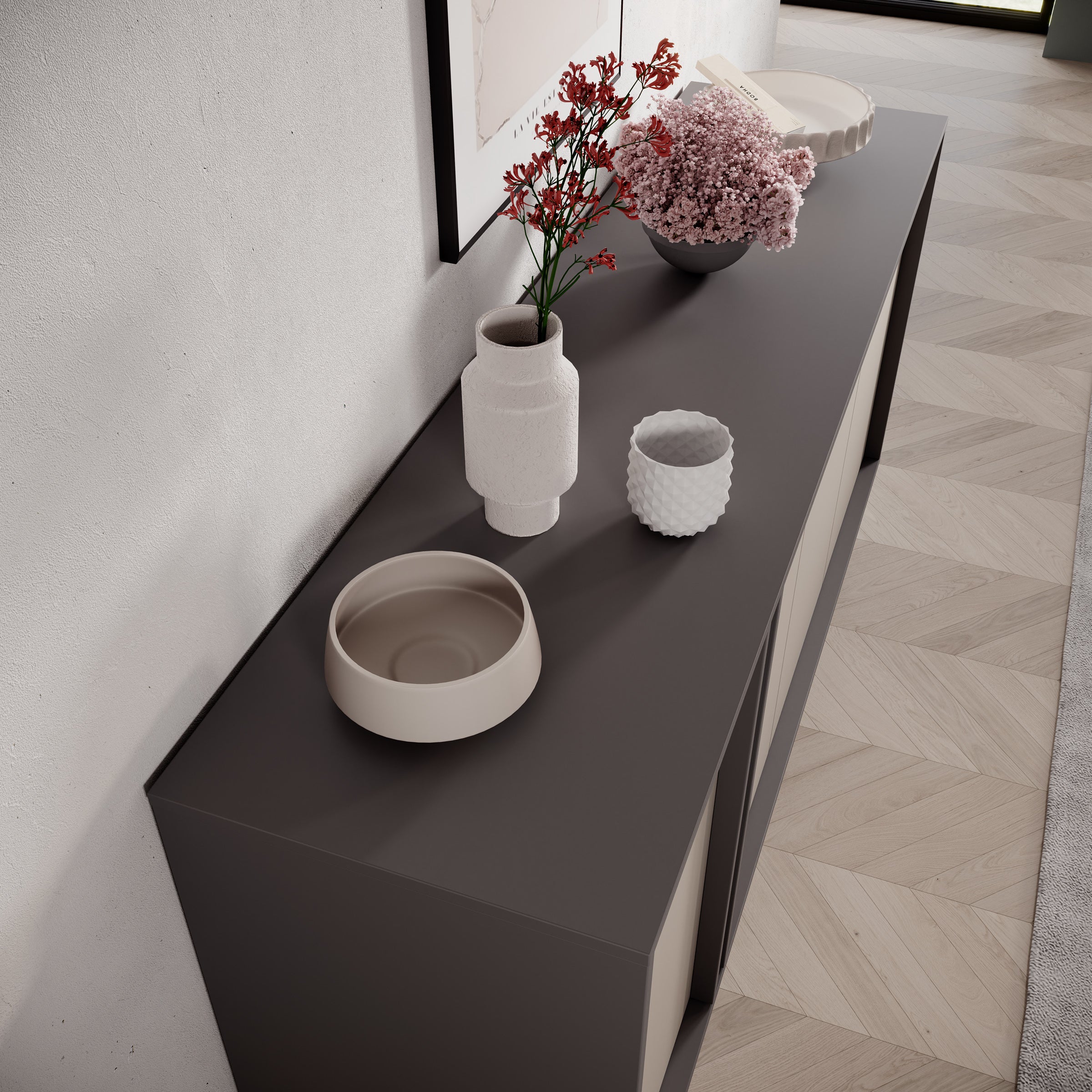 Antigo - Dressoir - Beige/Antraciet - 163x43x87 cm