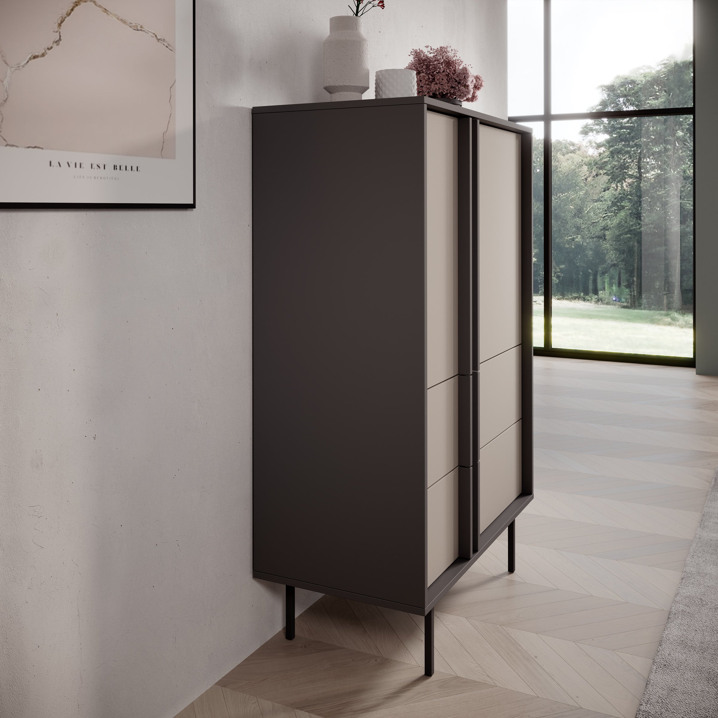 Antigo - Dressoir - Beige/Antraciet - 83x43x127 cm