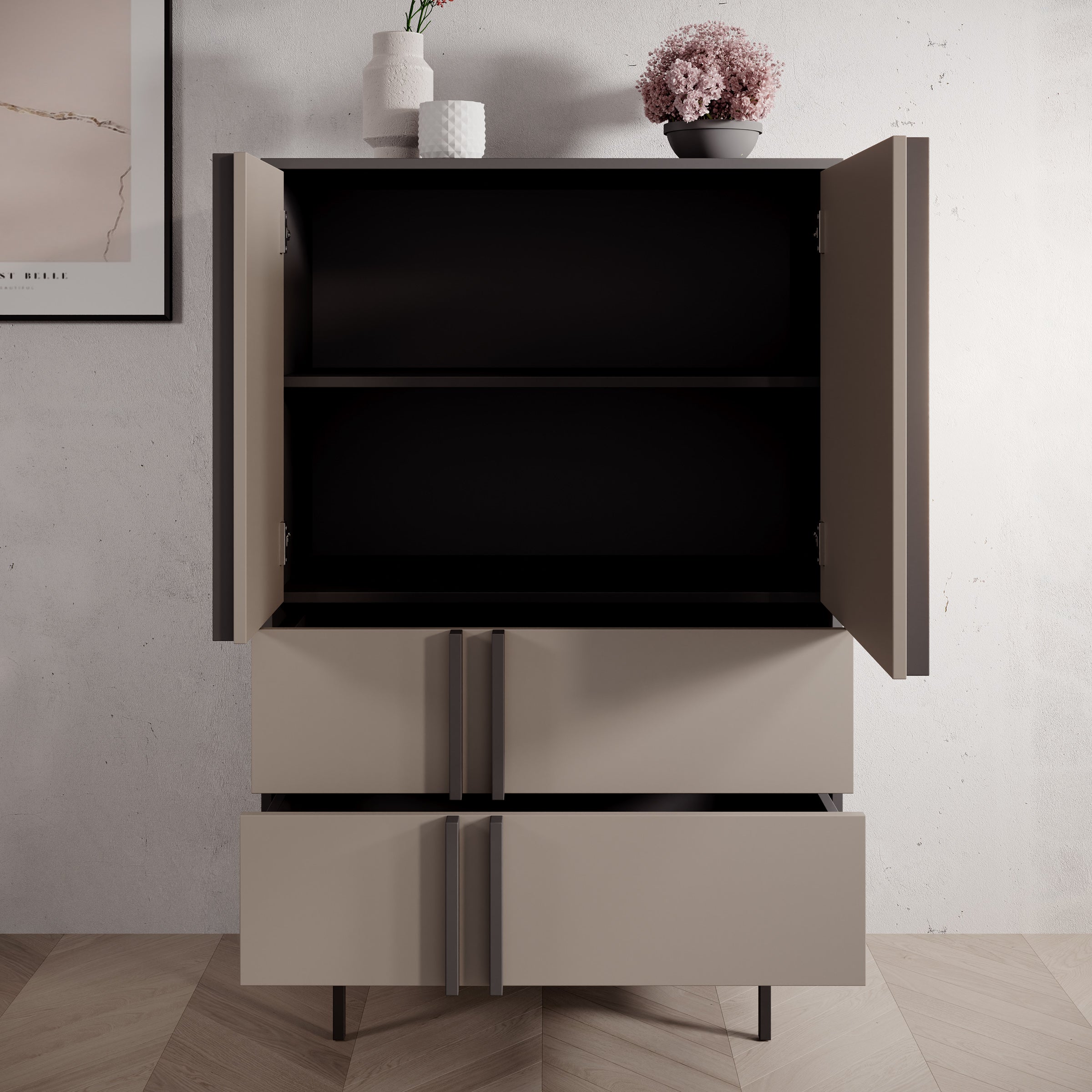 Antigo - Dressoir - Beige/Antraciet - 83x43x127 cm