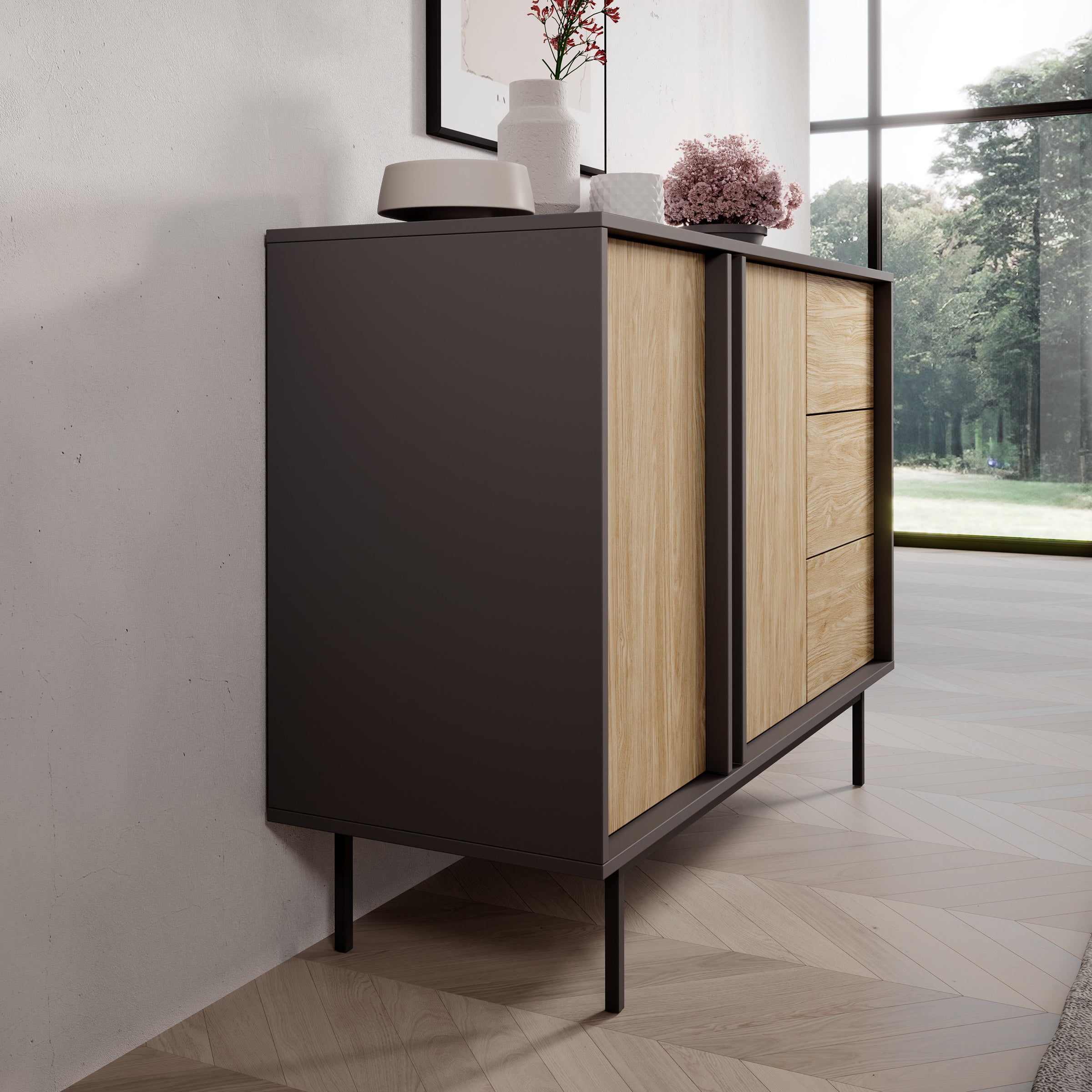 Antigo - Dressoir - Eiken/Antraciet - 123x43x87 cm