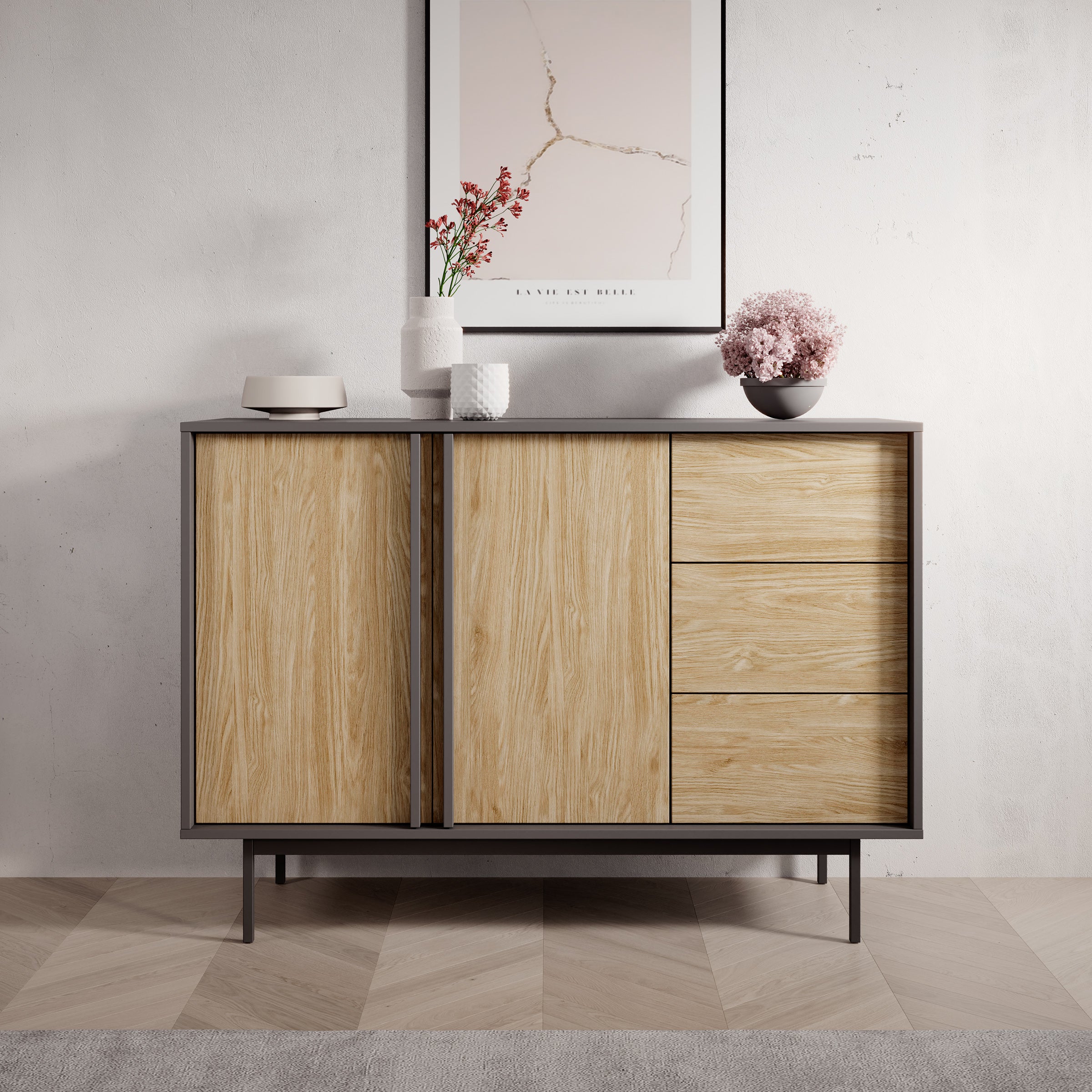 Antigo - Dressoir - Eiken/Antraciet - 123x43x87 cm