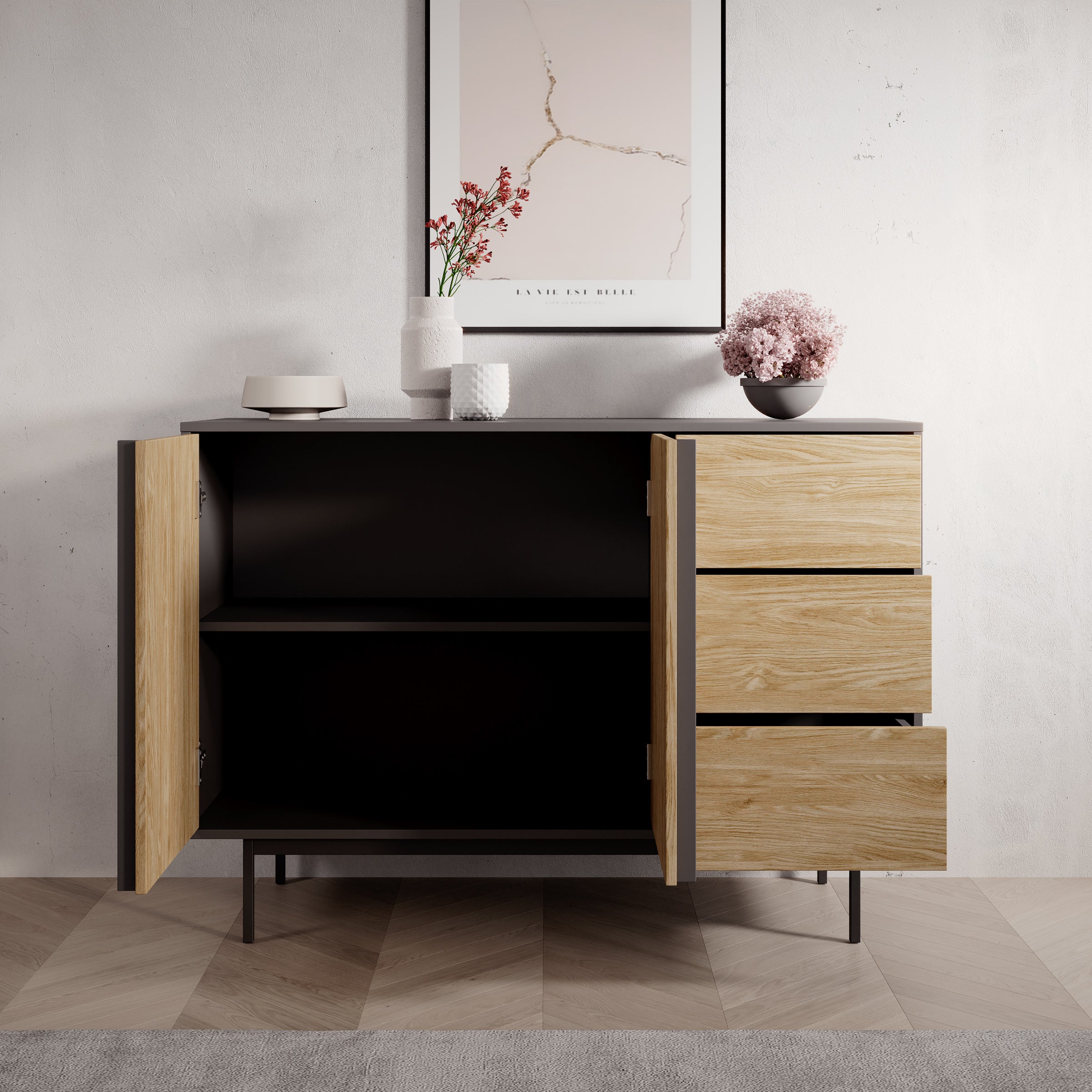 Antigo - Dressoir - Eiken/Antraciet - 123x43x87 cm