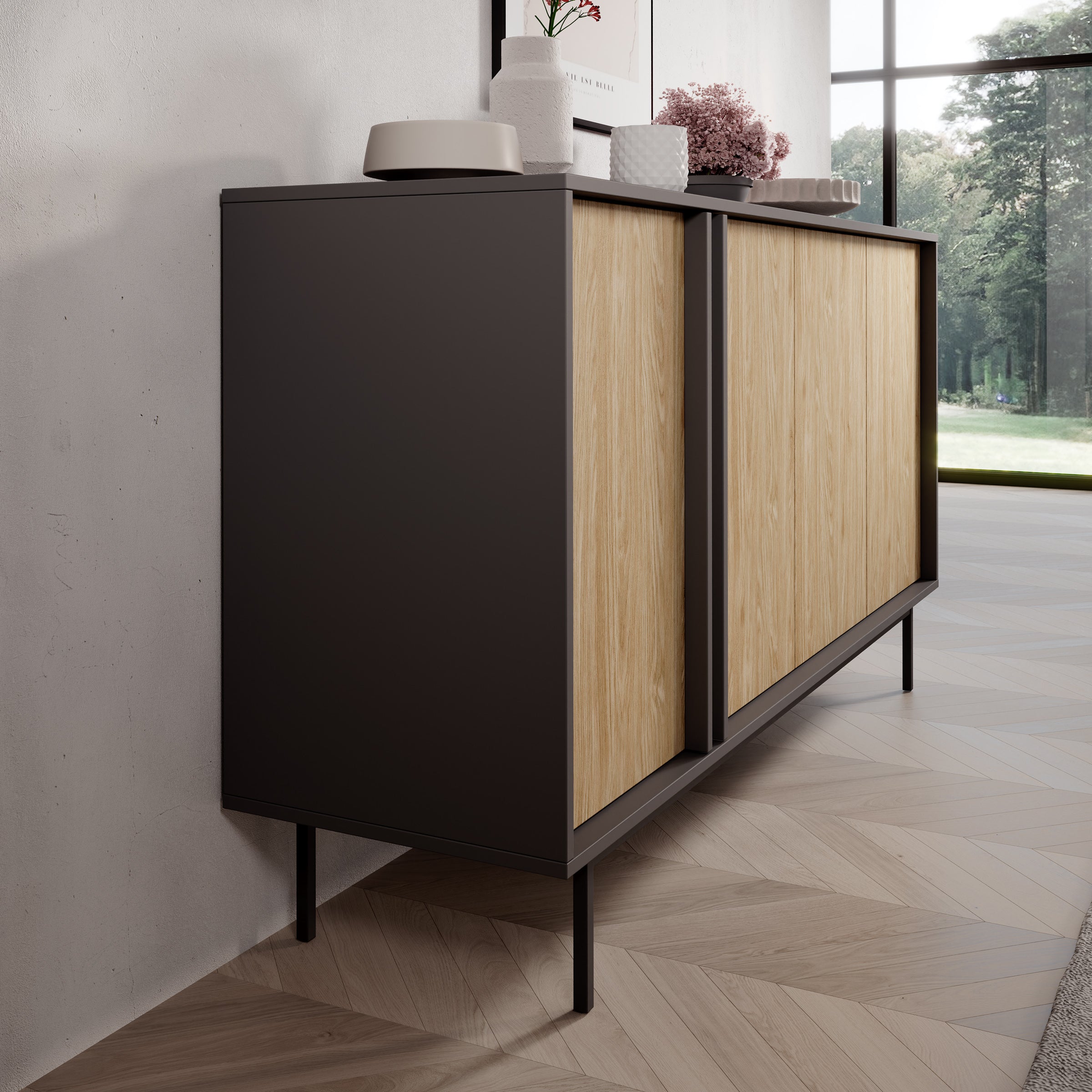 Antigo - Dressoir - Eiken/Antraciet - 163x43x87 cm
