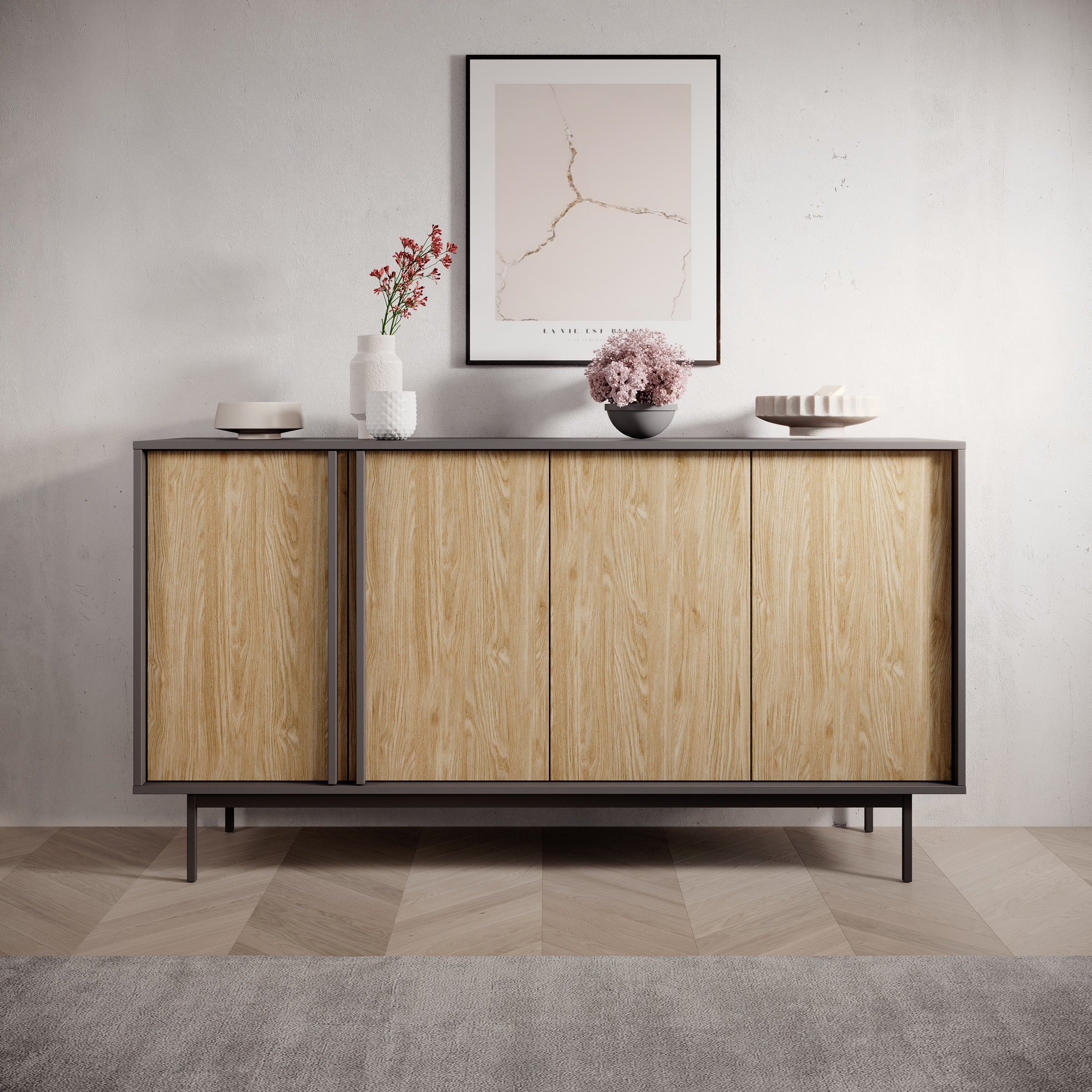 Antigo - Dressoir - Eiken/Antraciet - 163x43x87 cm