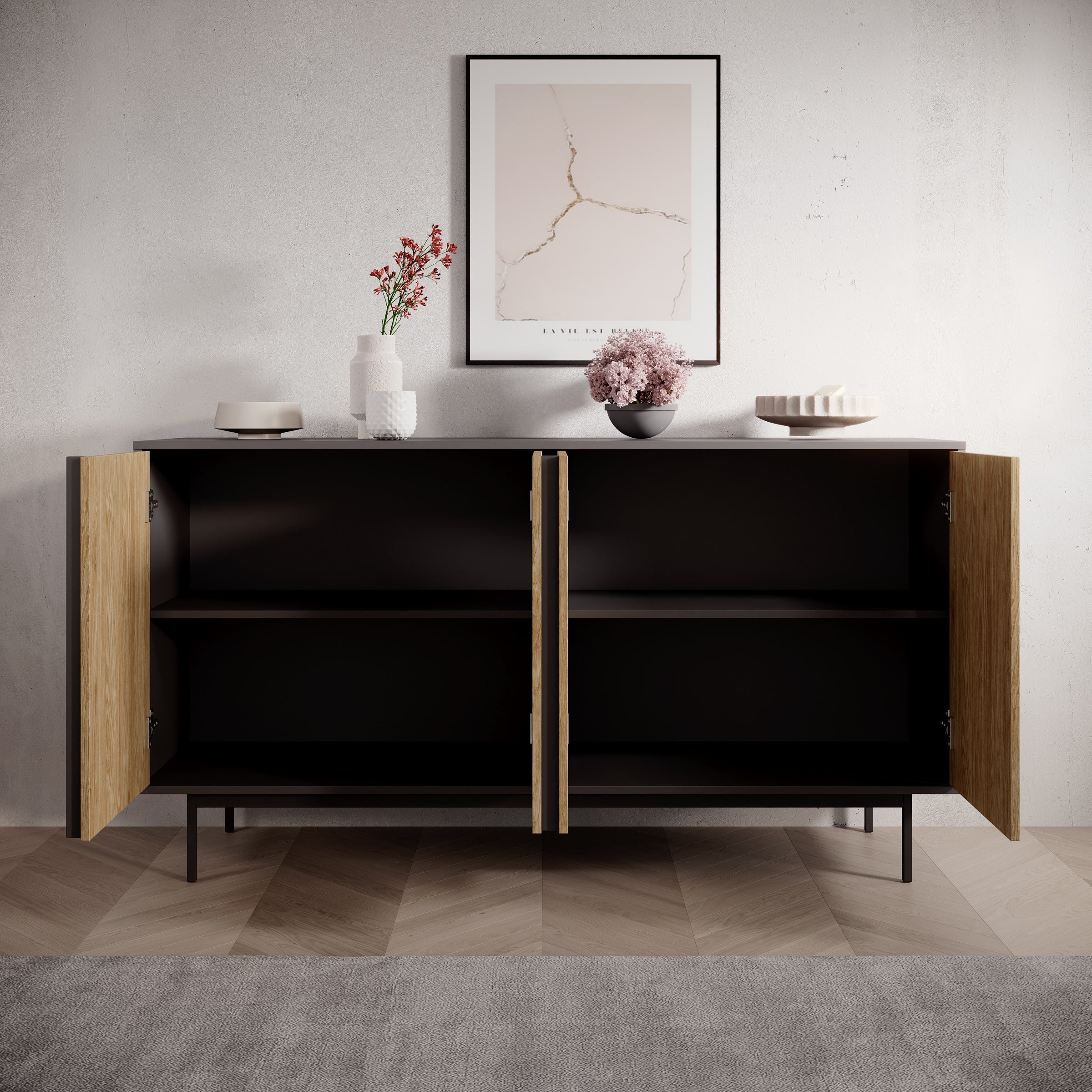 Antigo - Dressoir - Eiken/Antraciet - 163x43x87 cm