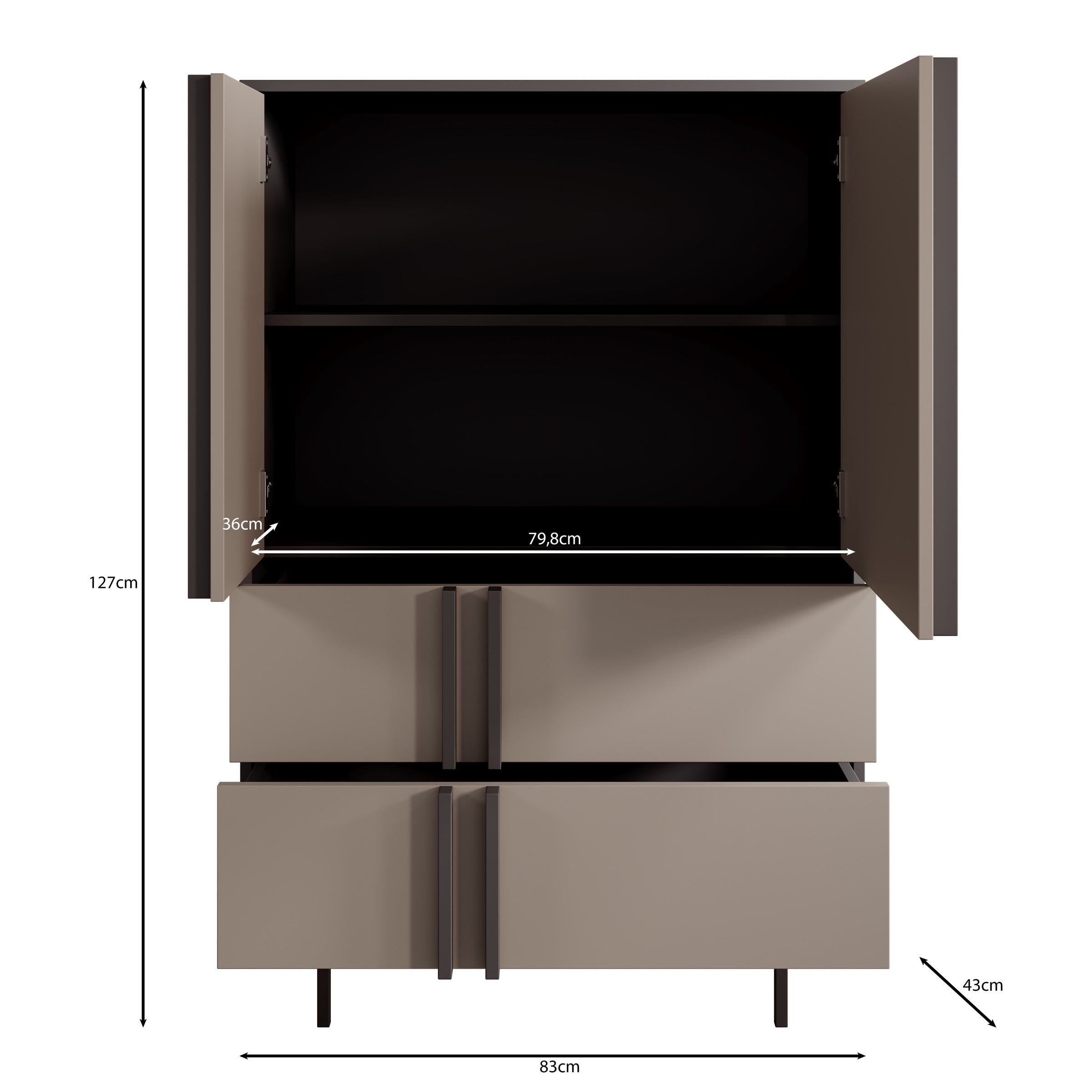 Antigo - Dressoir - Eiken/Antraciet - 83x43x127 cm