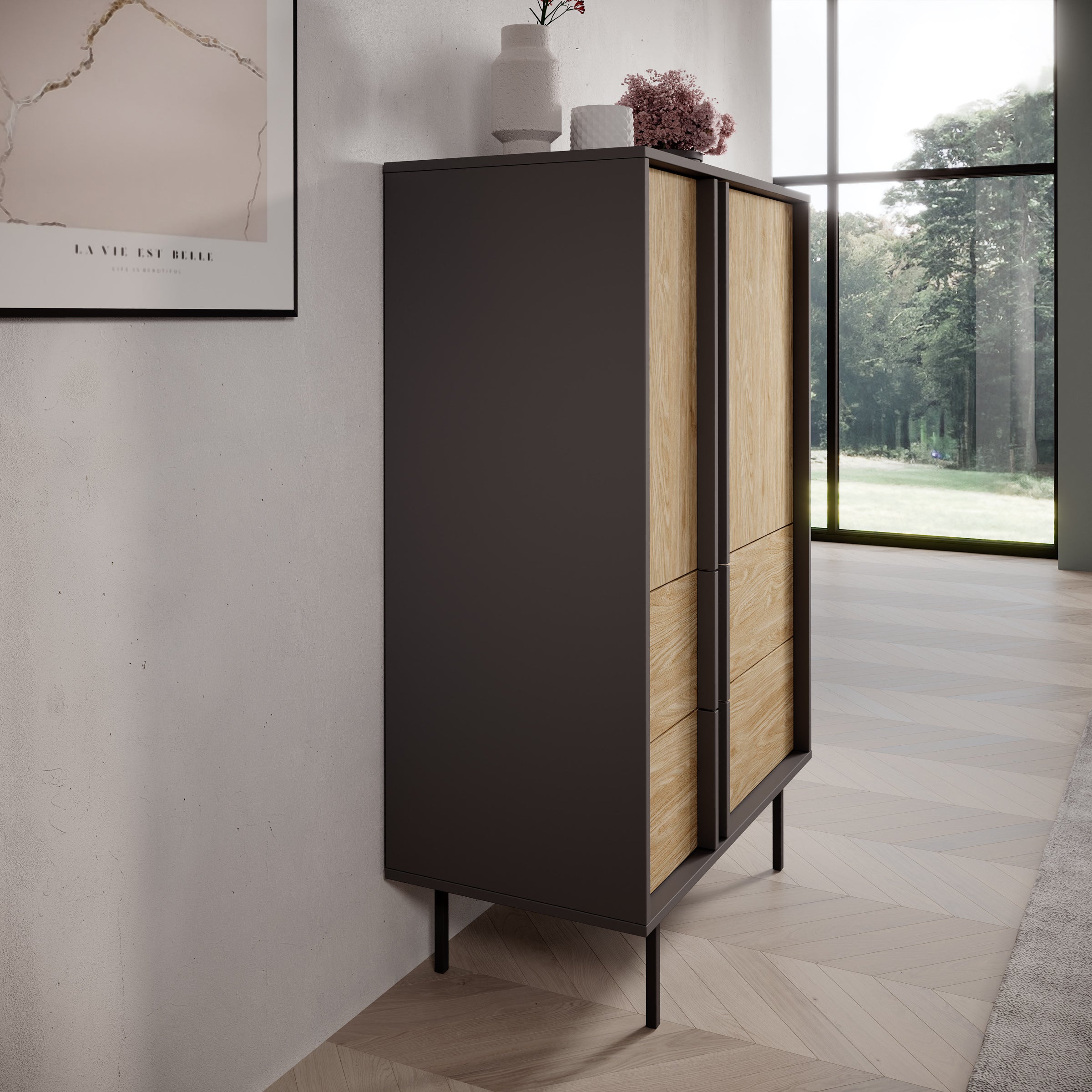 Antigo - Dressoir - Eiken/Antraciet - 83x43x127 cm
