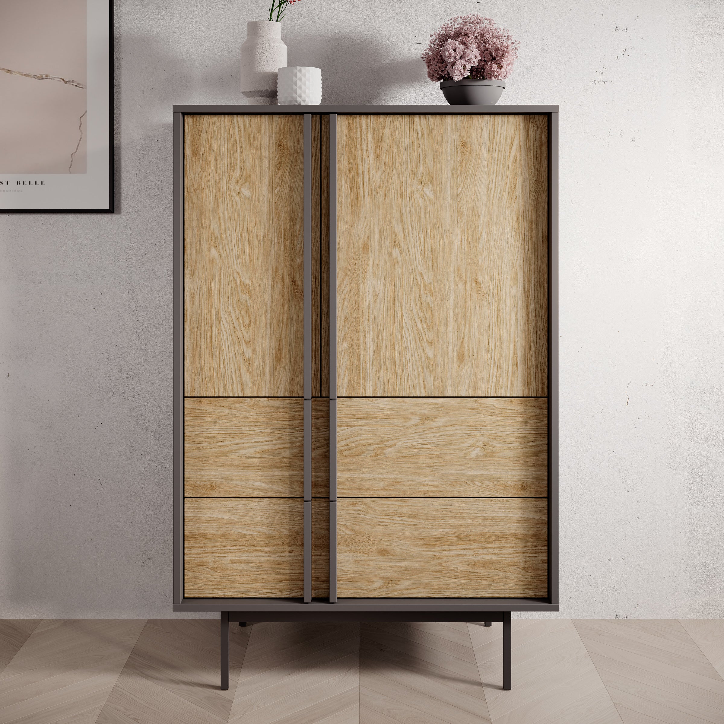 Antigo - Dressoir - Eiken/Antraciet - 83x43x127 cm