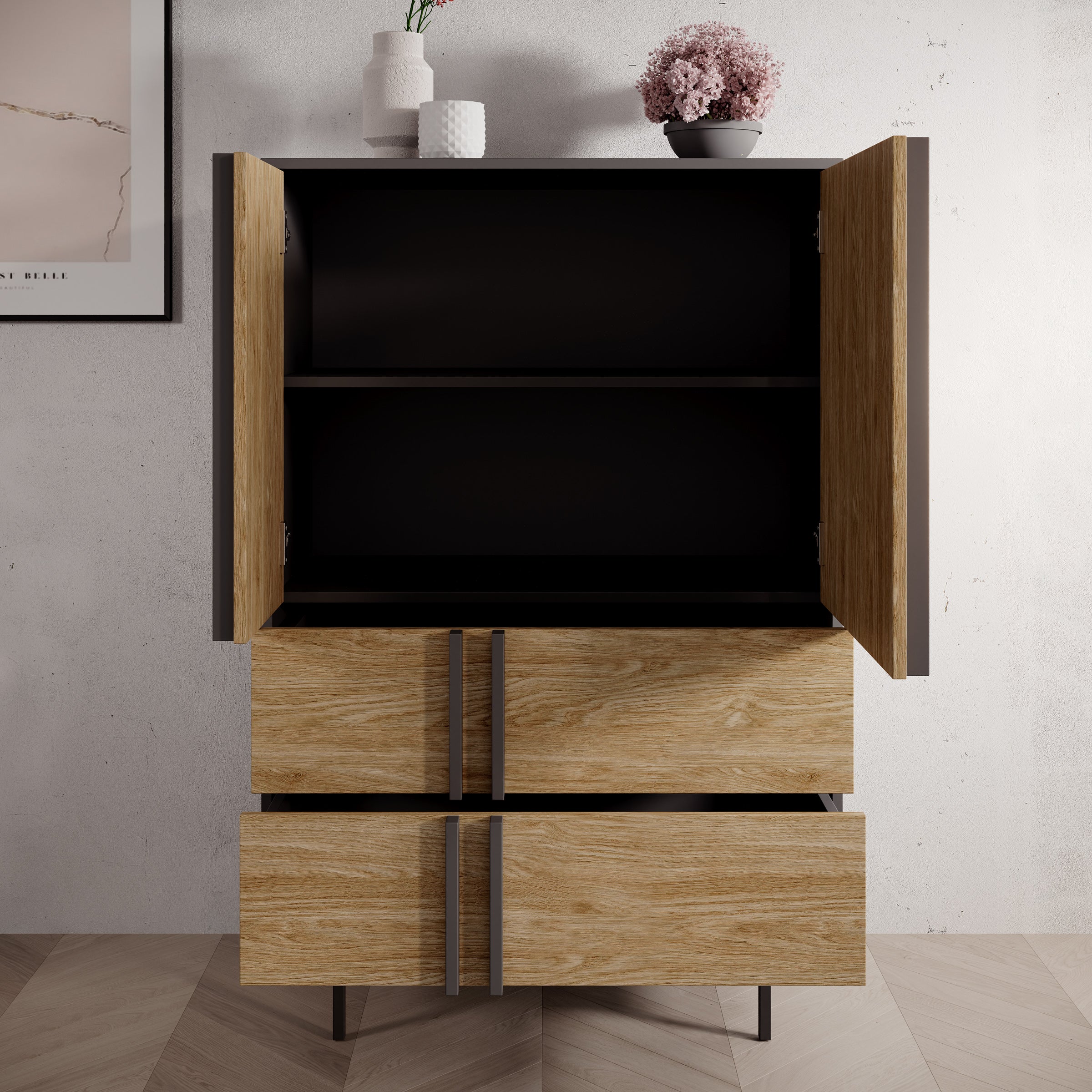 Antigo - Dressoir - Eiken/Antraciet - 83x43x127 cm