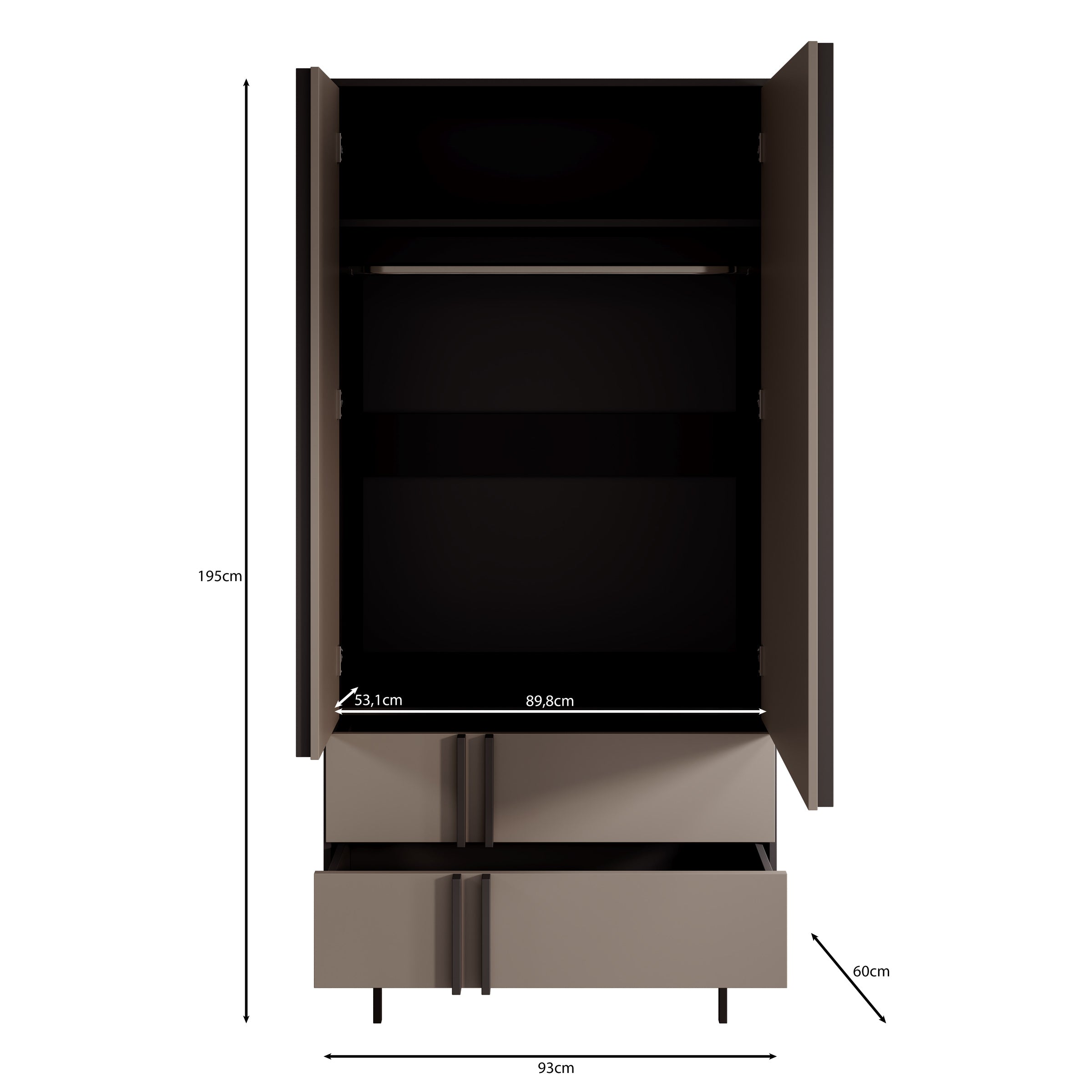 Antigo - Kledingkast 2 deurs - Beige/Antraciet - 93x60x195 cm
