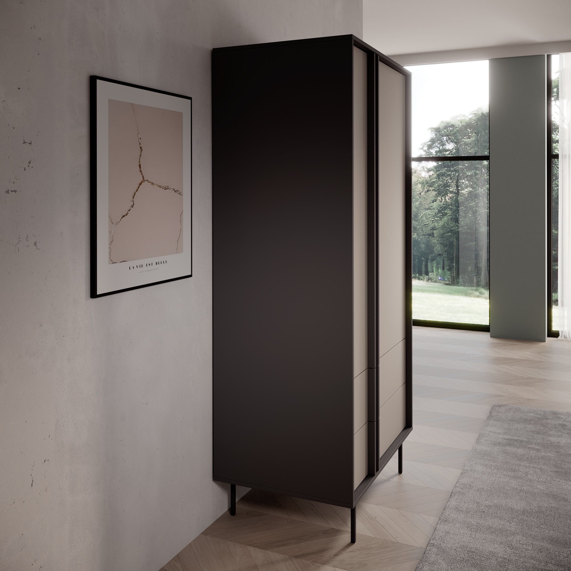 Antigo - Kledingkast 2 deurs - Beige/Antraciet - 93x60x195 cm