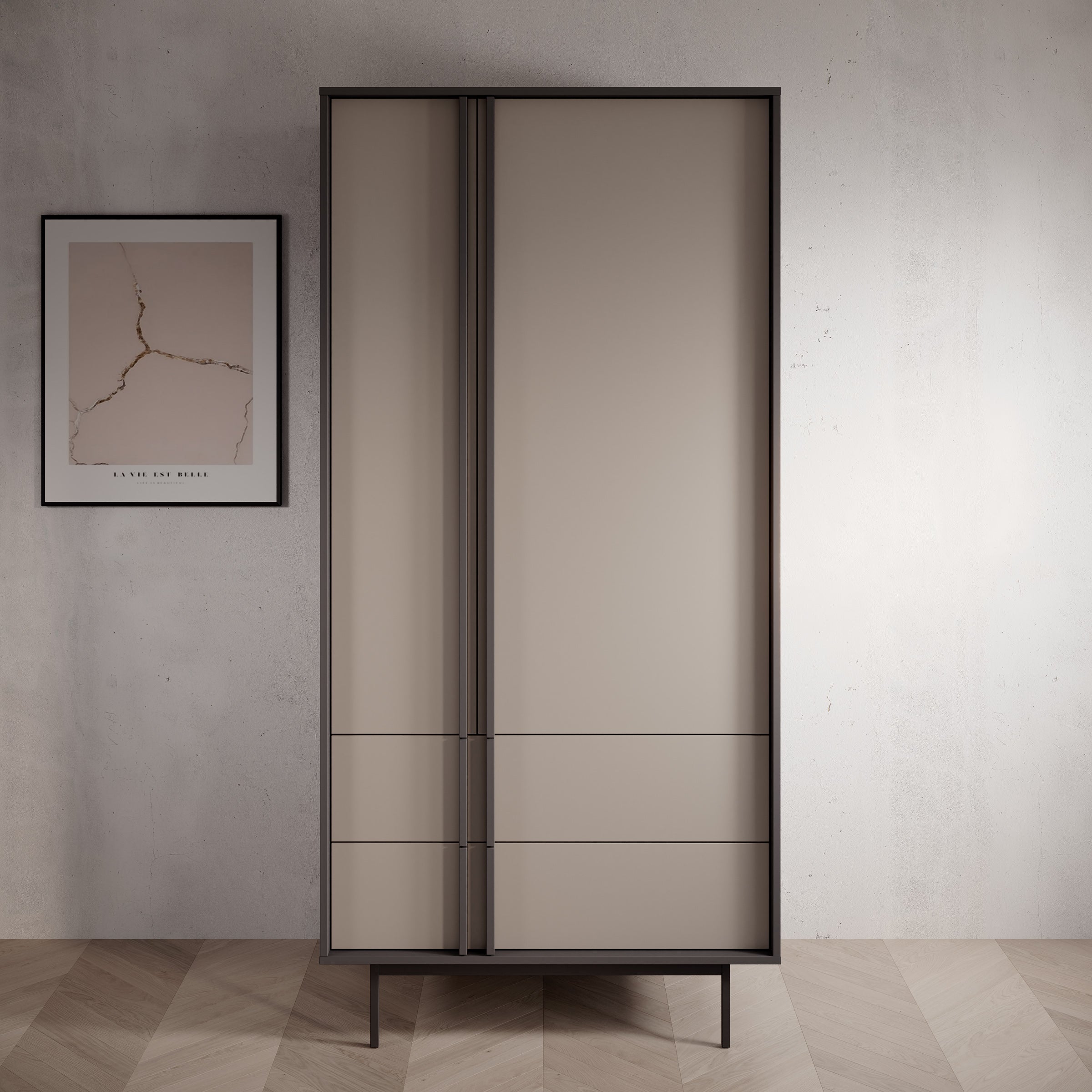 Antigo - Kledingkast 2 deurs - Beige/Antraciet - 93x60x195 cm