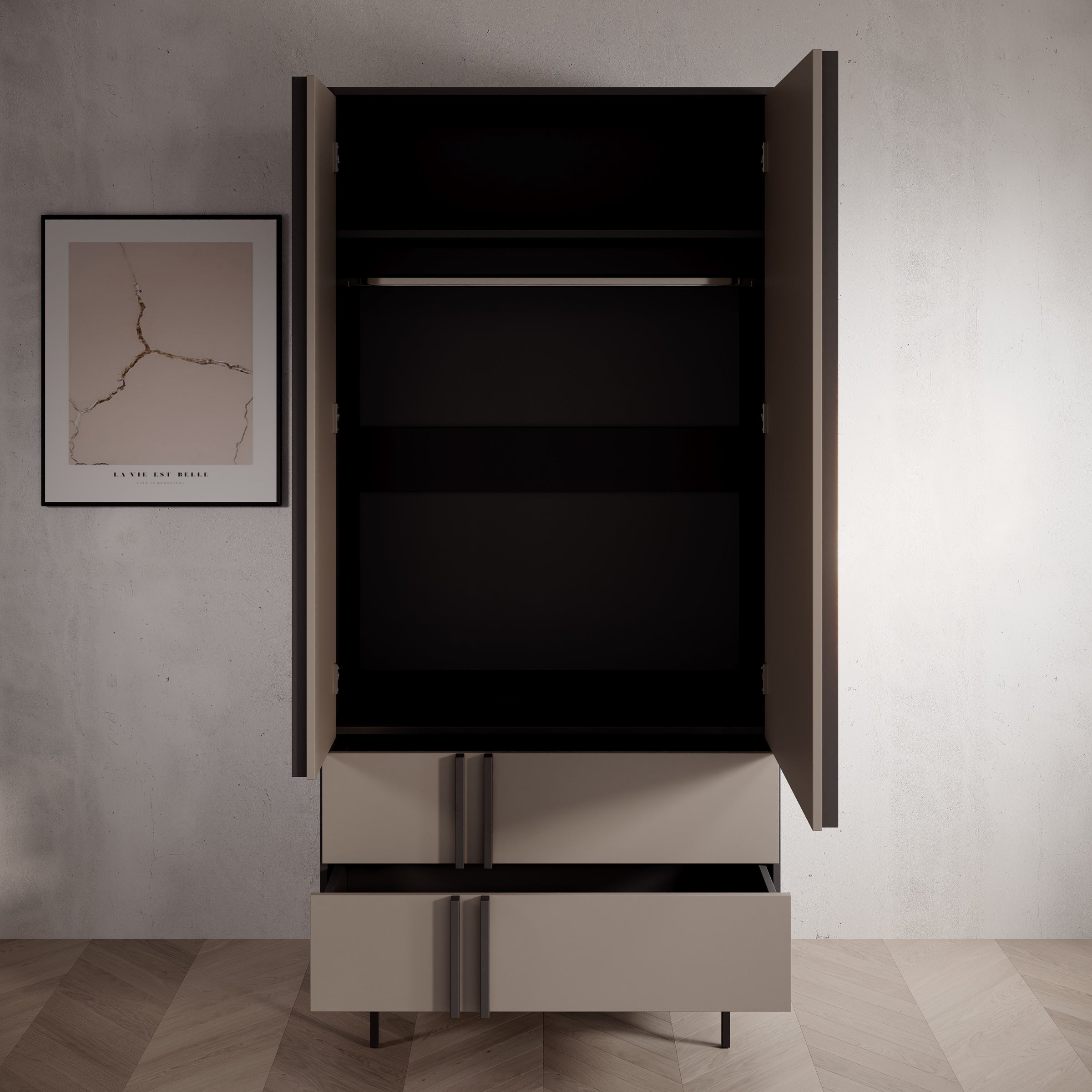 Antigo - Kledingkast 2 deurs - Beige/Antraciet - 93x60x195 cm